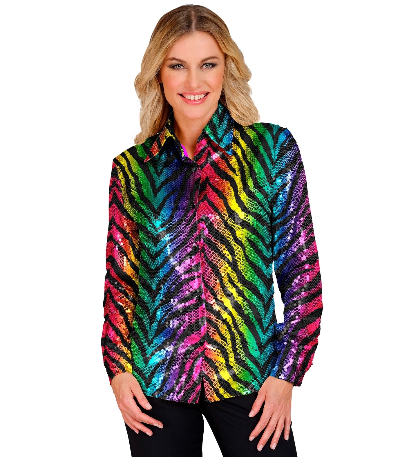 Tijger paillettenshirt dames regenboog