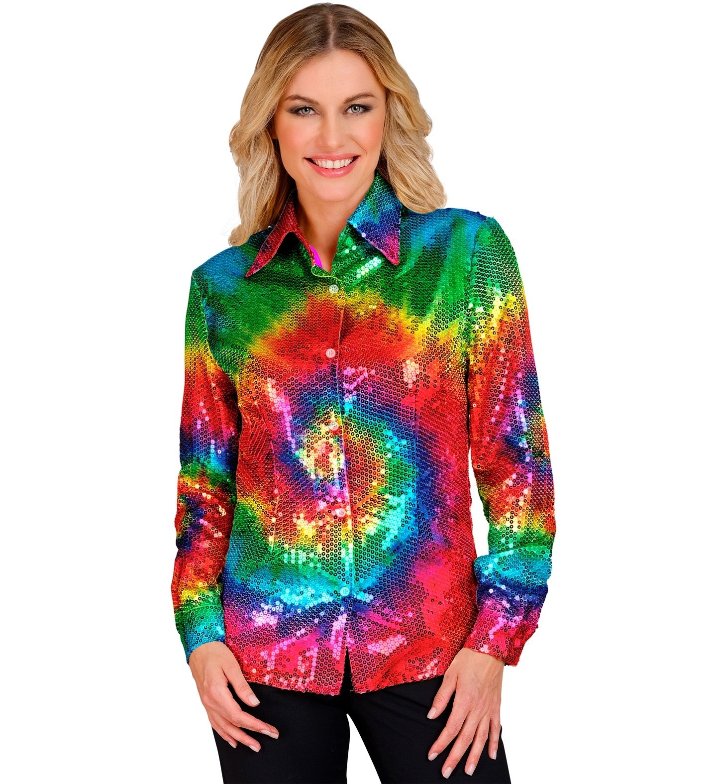 Mooi paillettenshirt dames tie dye meerkleurig