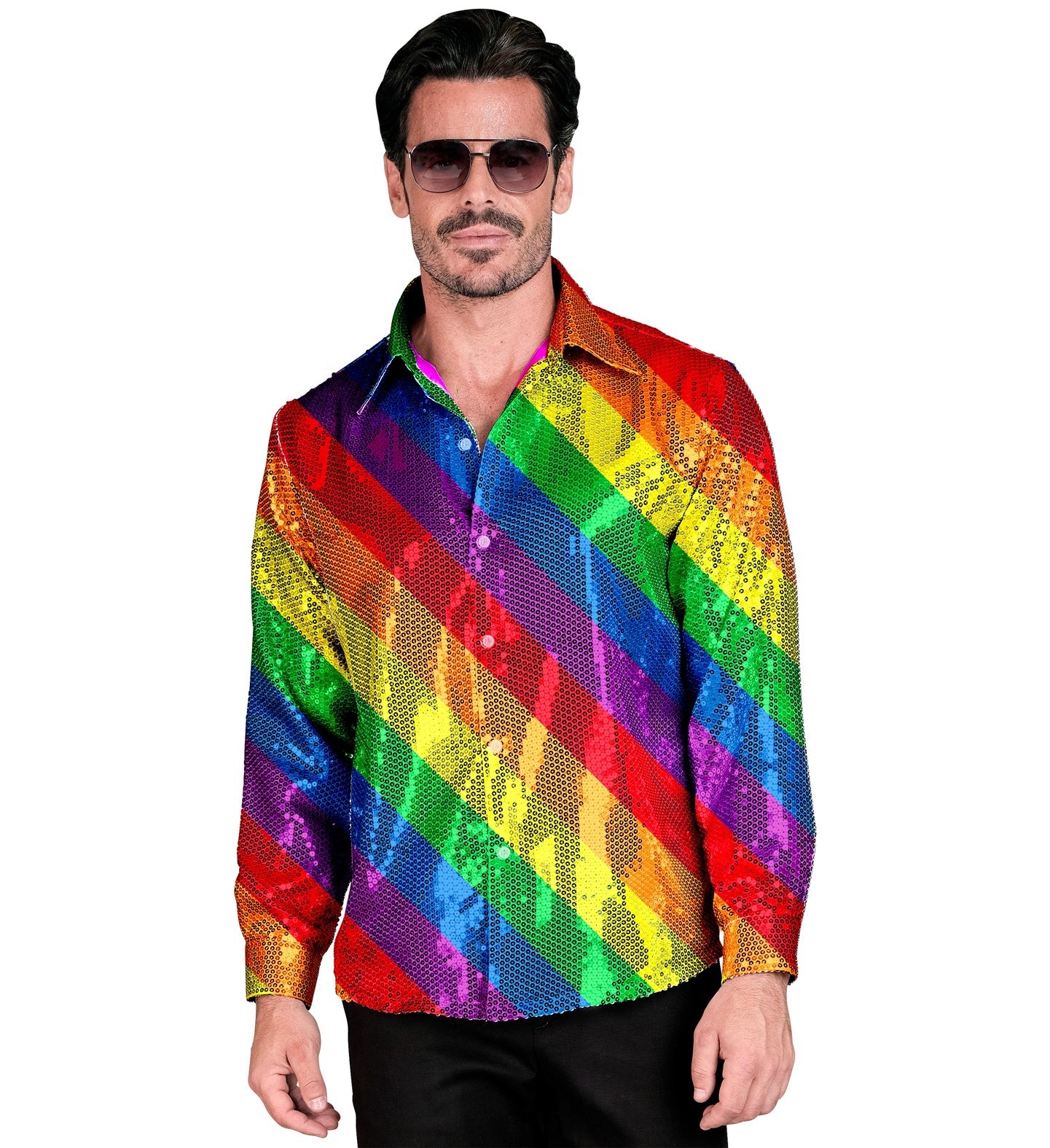 Regenboog paillettenshirt heren