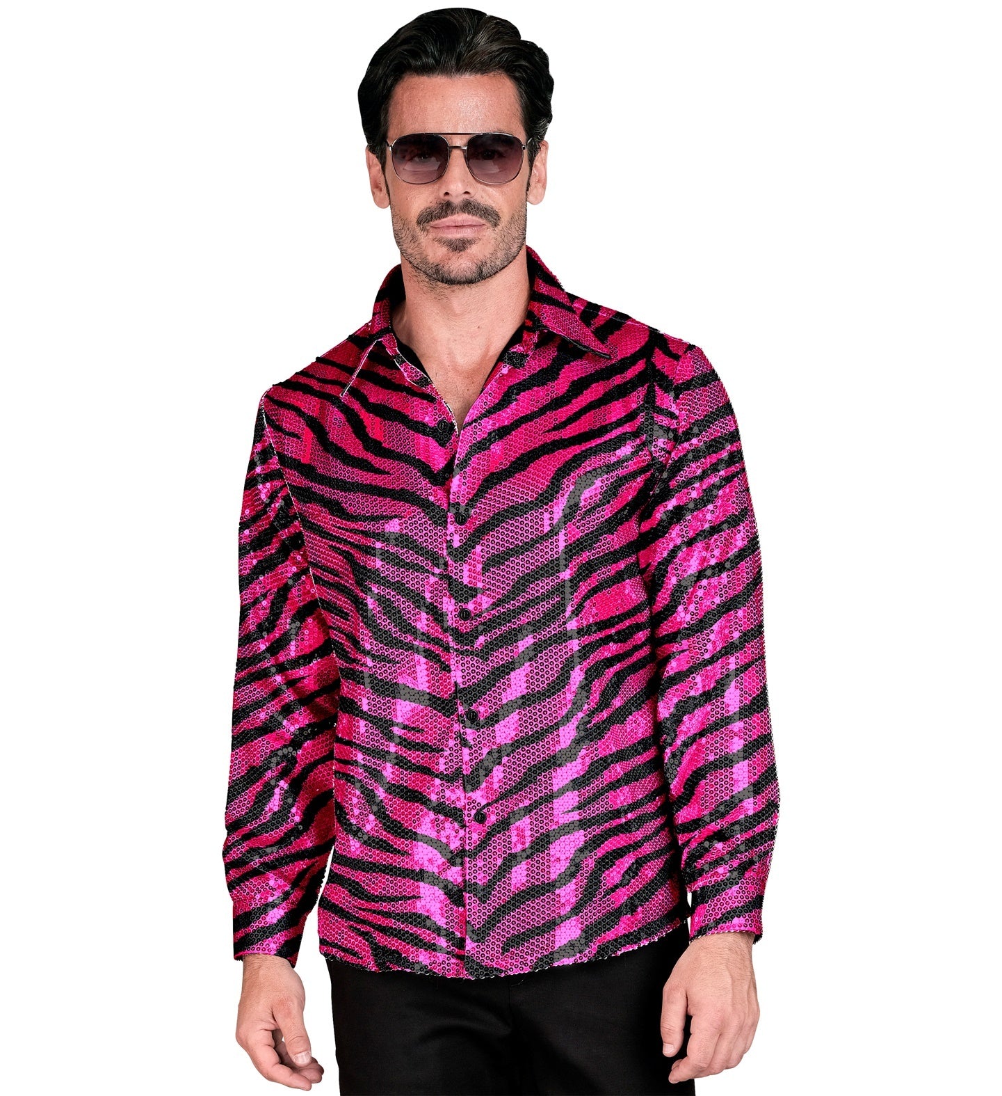 Leuk paillettenshirt heren zebraprint roze