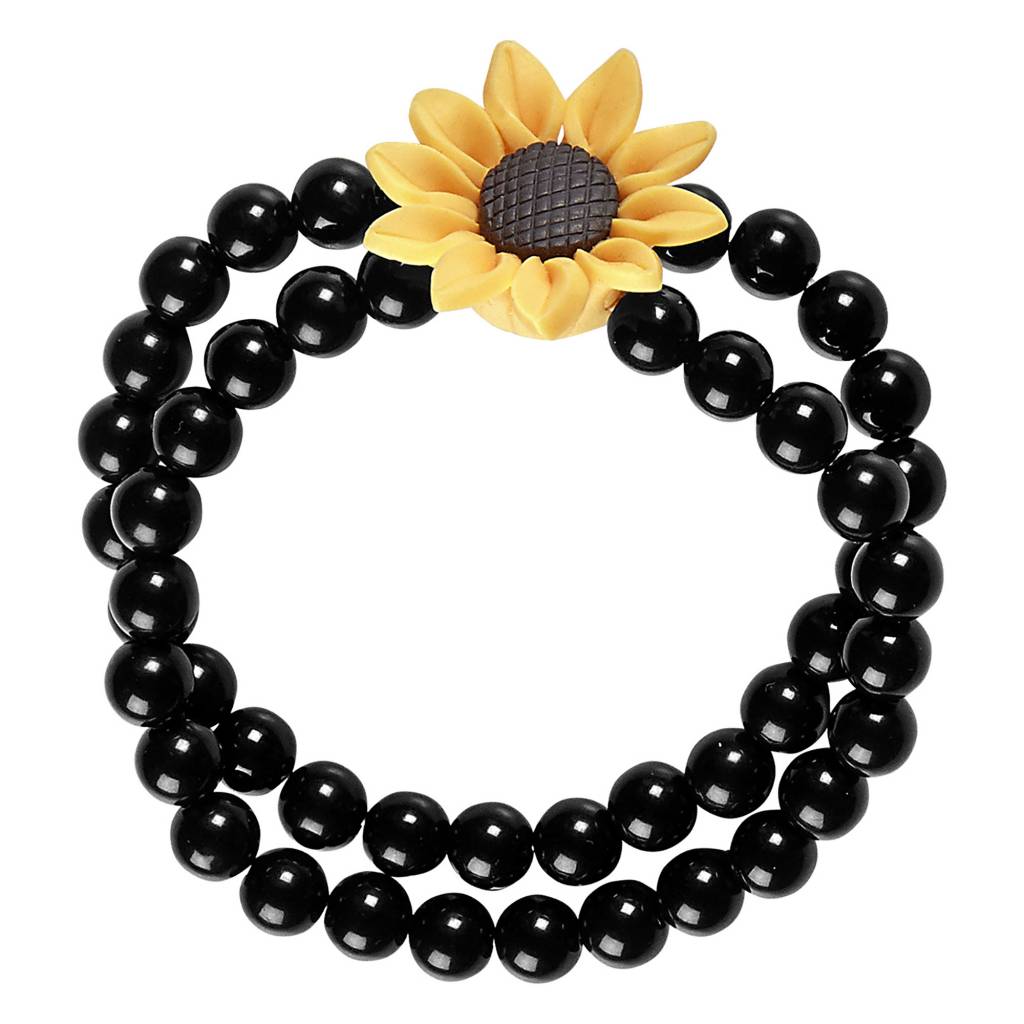 WIDMANN - Zwarte hippie zonnebloem kralen armband voor volwassenen - Accessoires > Sieraden