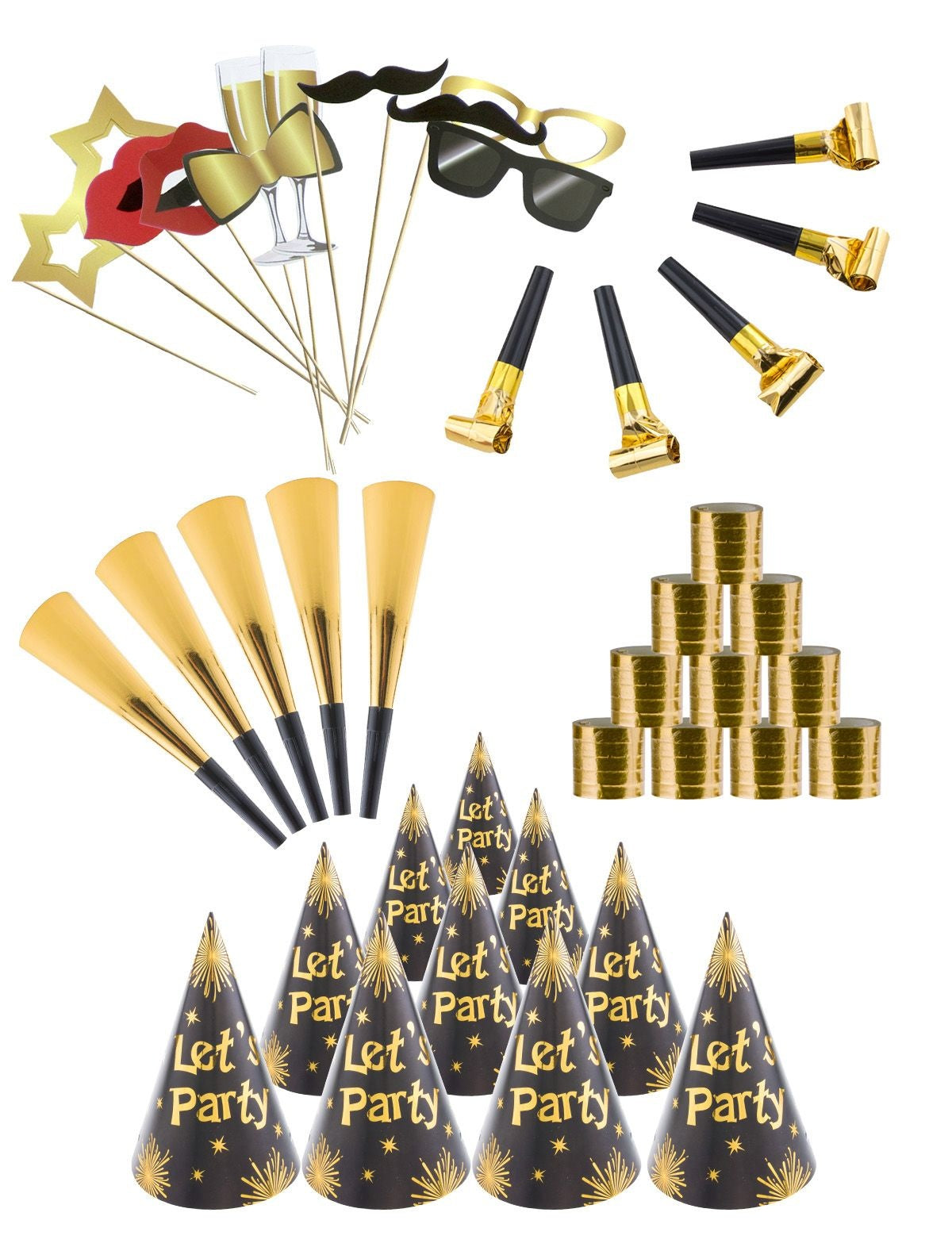 Party box 10 personen goud-zwart