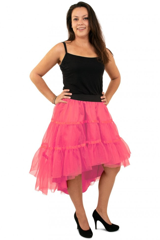 Mooie tule rok  schuin aflopend roze S-L