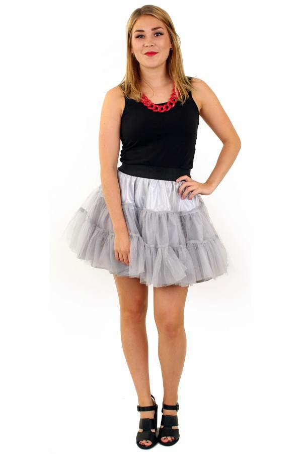 PartyXplosion - Rock & Roll Kostuum - Rock And Roll Petticoat 3 Lagen Zilver Vrouw - grijs,zilver - One size - Carnavalskleding - Verkleedkleding