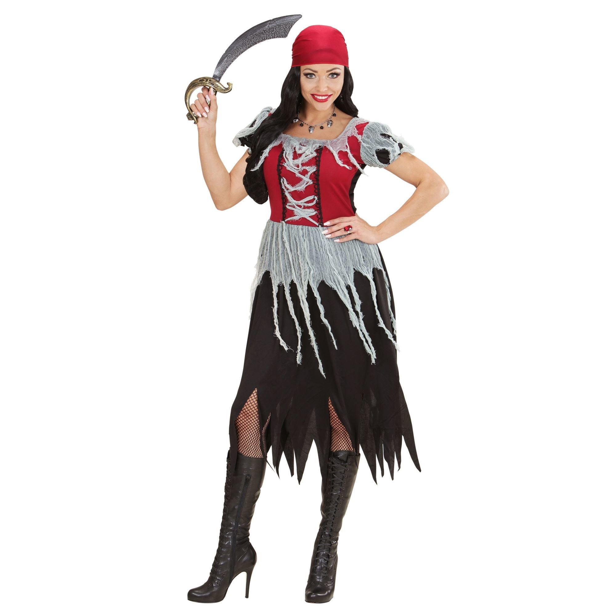 Widmann - Piraat & Viking Kostuum - Boekanier Killer Piraten Dame - Vrouw - rood,zwart - Small - Carnavalskleding - Verkleedkleding