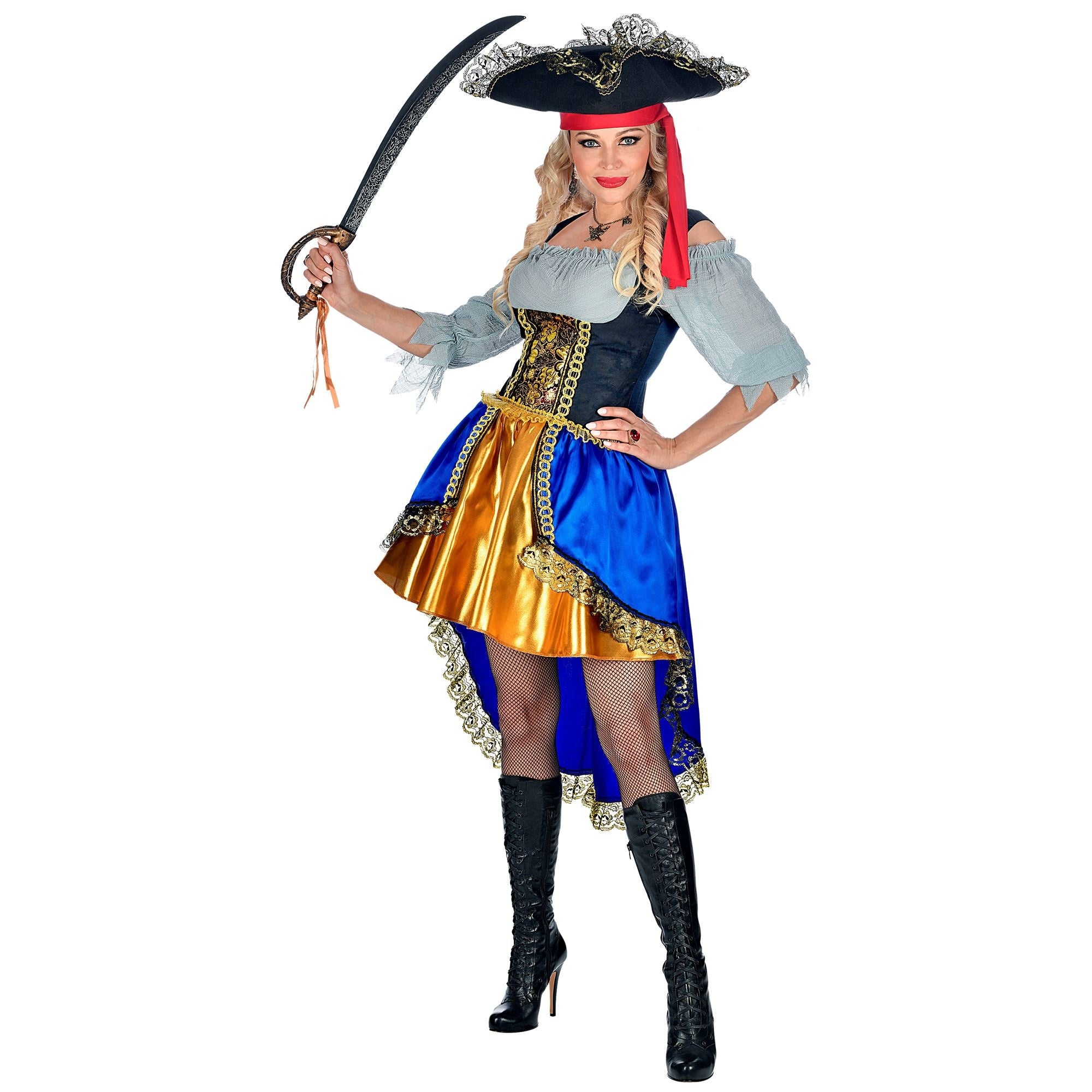 Widmann - Piraat & Viking Kostuum - Katharina Kaper Kapitein - Vrouw - blauw,geel - Large - Carnavalskleding - Verkleedkleding