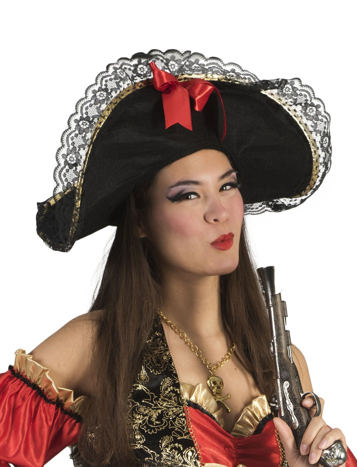 Dames carnaval/verkleed piratenhoed met strik