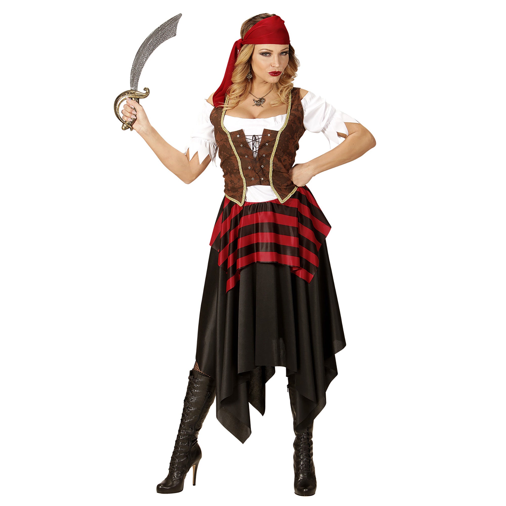 Widmann - Piraat & Viking Kostuum - Hijs De Vlag Pirate - Vrouw - rood - XL - Carnavalskleding - Verkleedkleding