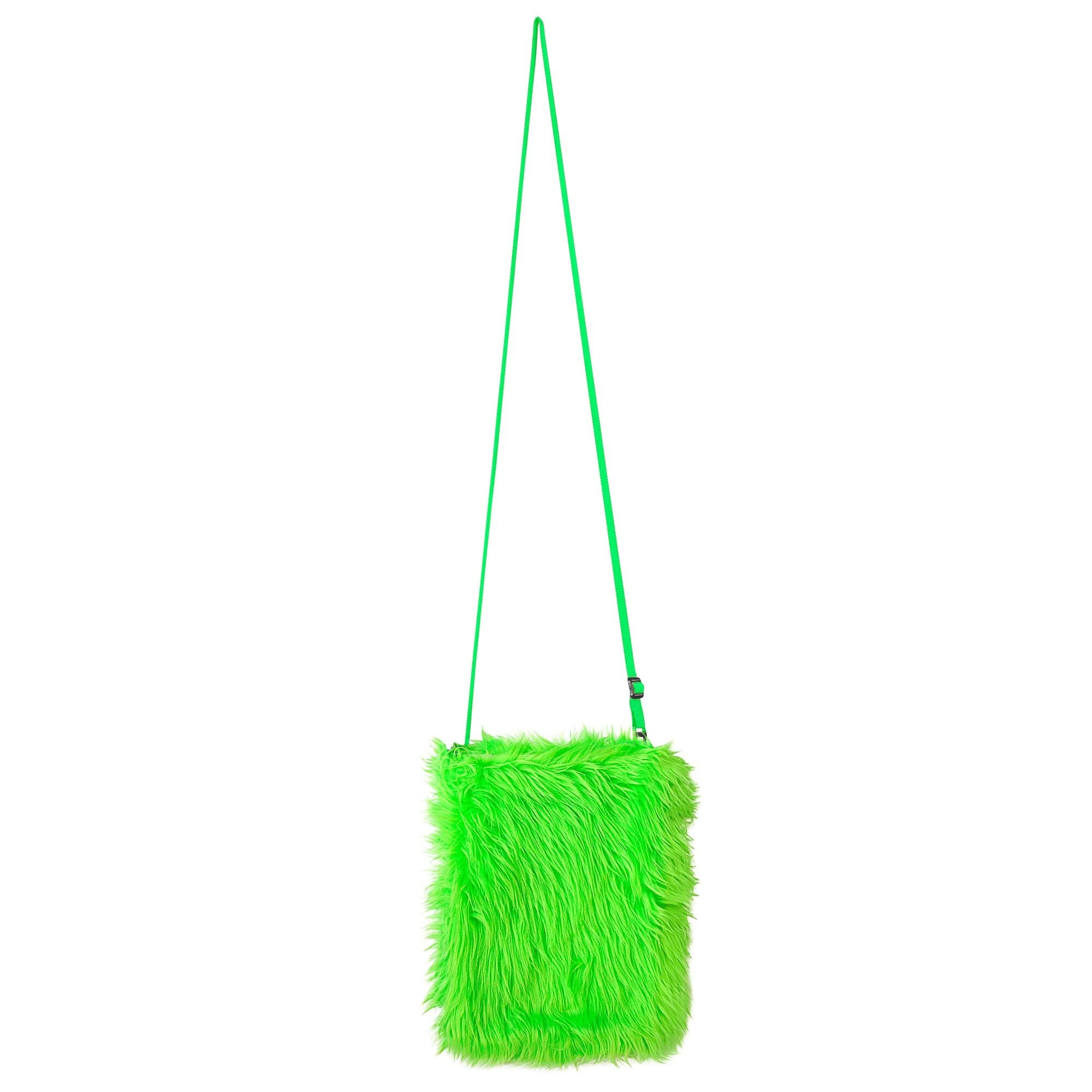 Mooie pluche handtas in neon groene kleur