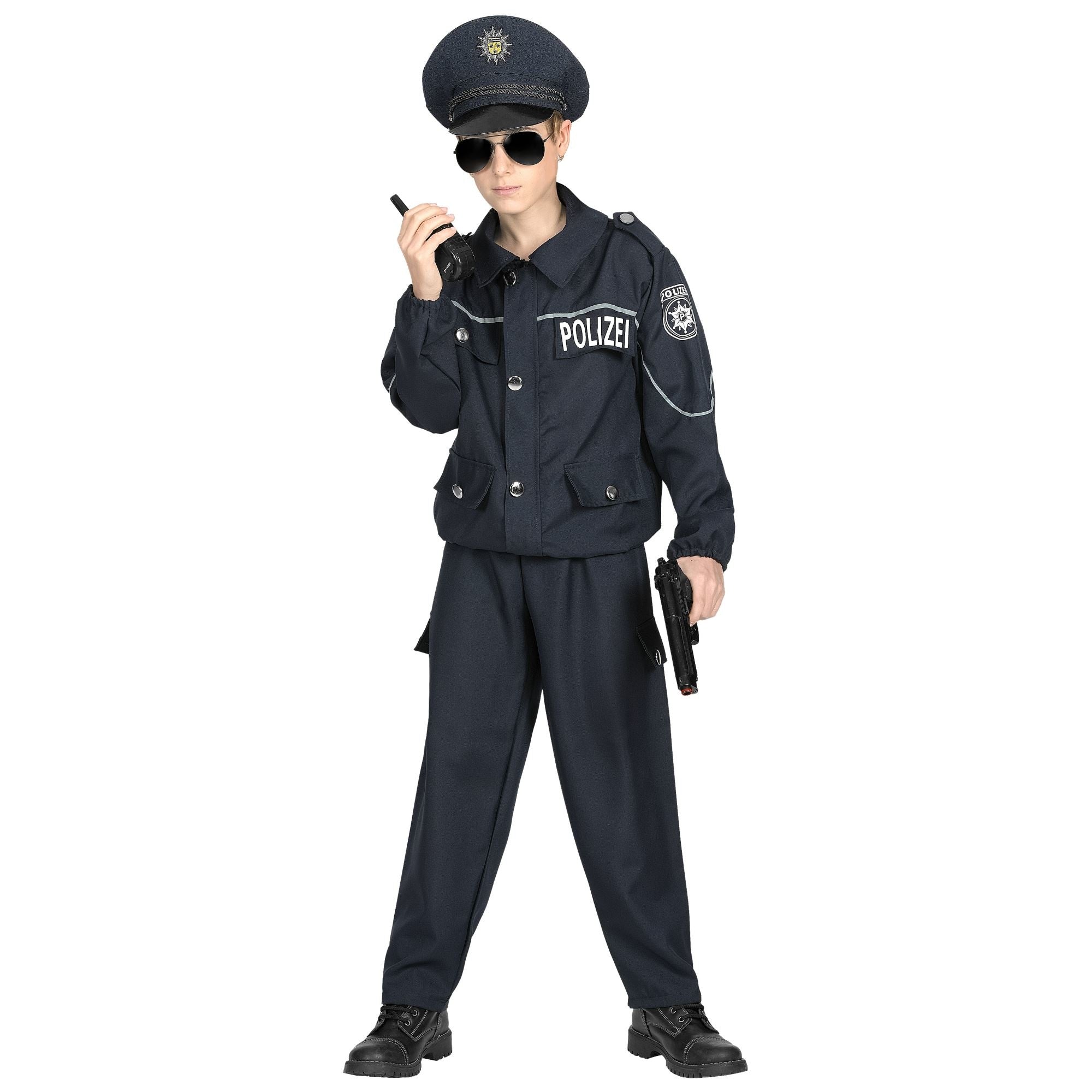 Widmann - Politie & Detective Kostuum - Eins Zwei Polizei Straatagent Kind Kostuum - blauw - Maat 128 - Carnavalskleding - Verkleedkleding