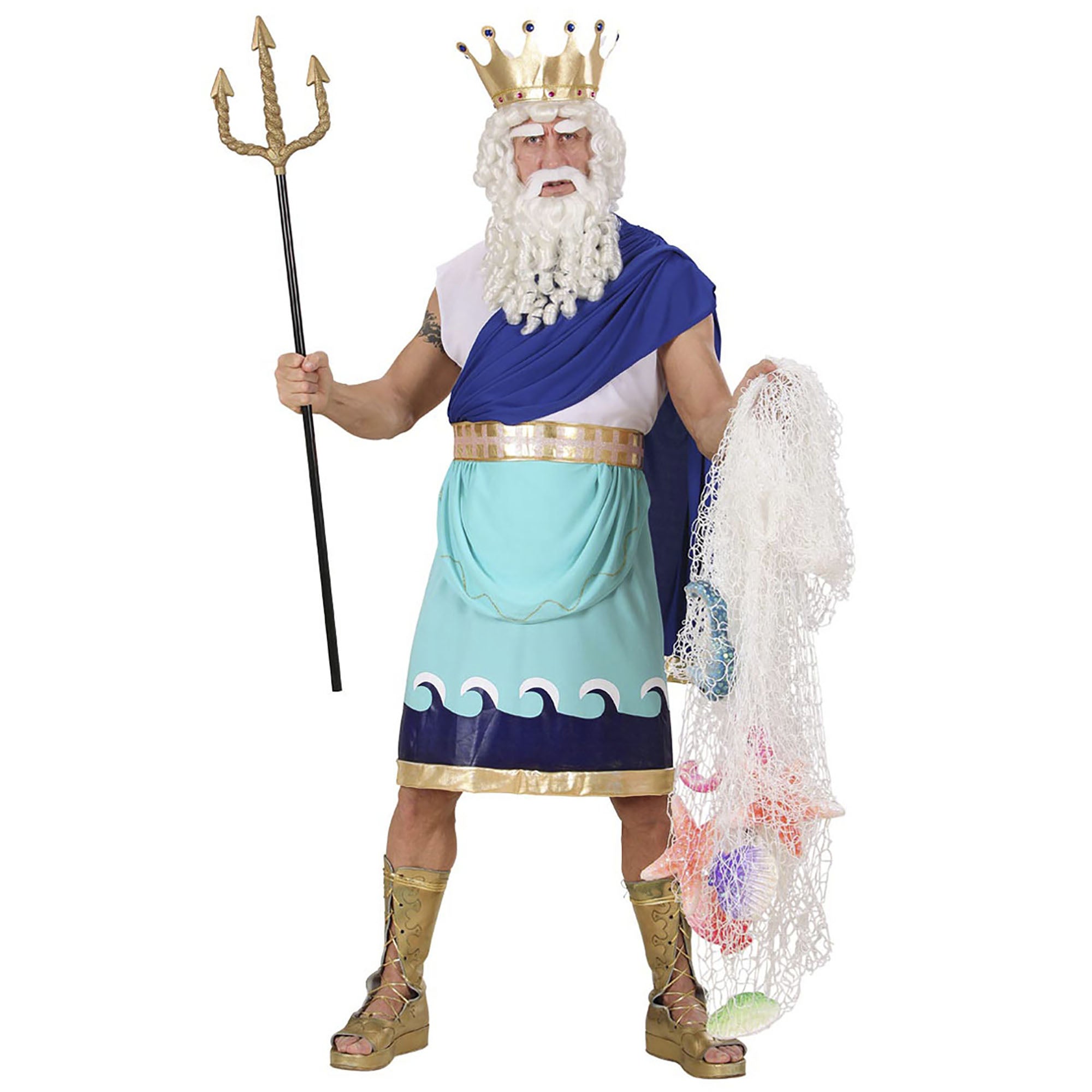 Widmann - Griekse & Romeinse Oudheid Kostuum - Mystieke God Poseidon - Man - blauw - Small - Carnavalskleding - Verkleedkleding