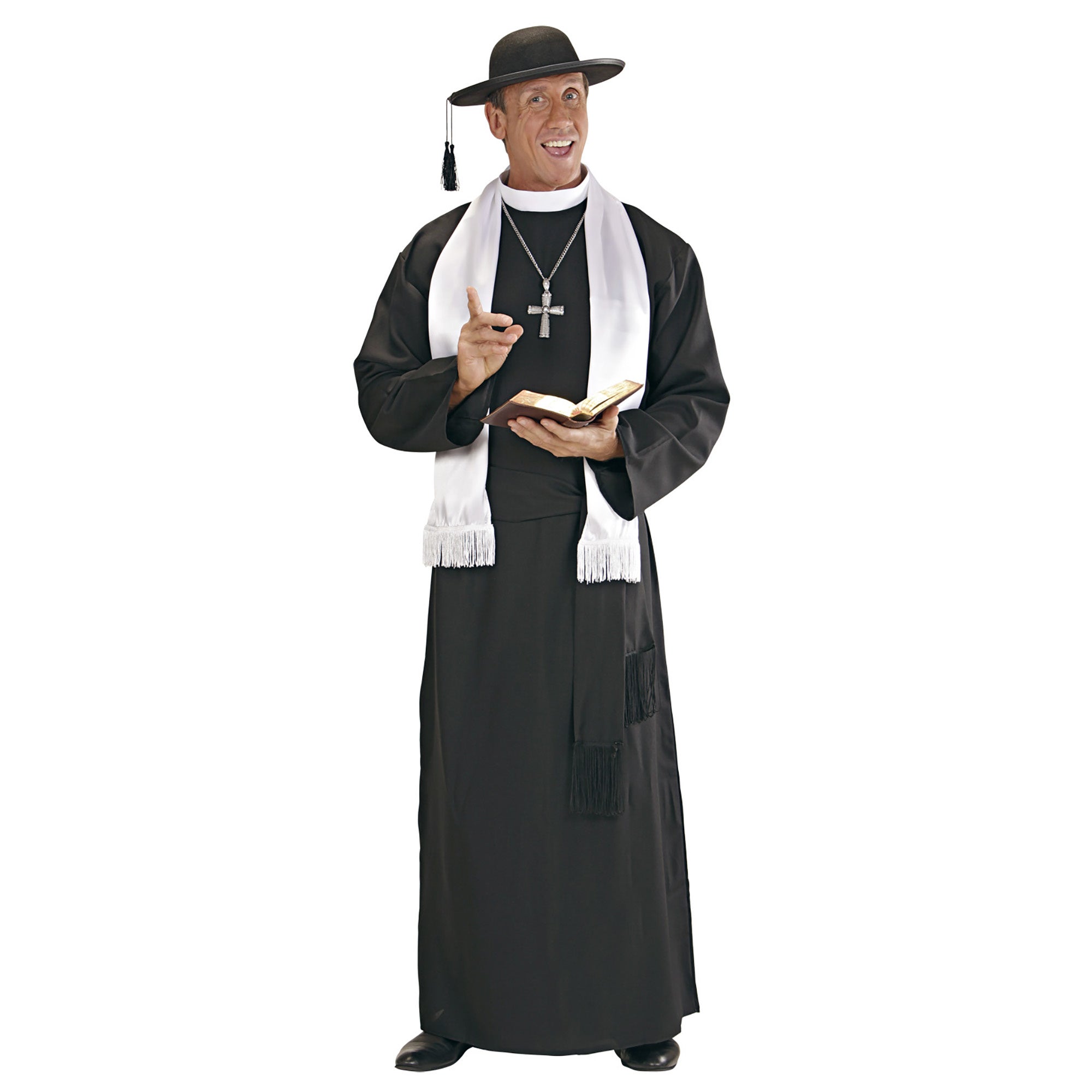 Widmann - Monnik & Pater & Priester Kostuum - Overtuigende Priester Don Camillo XL Kostuum Man - zwart - Medium - Carnavalskleding - Verkleedkleding