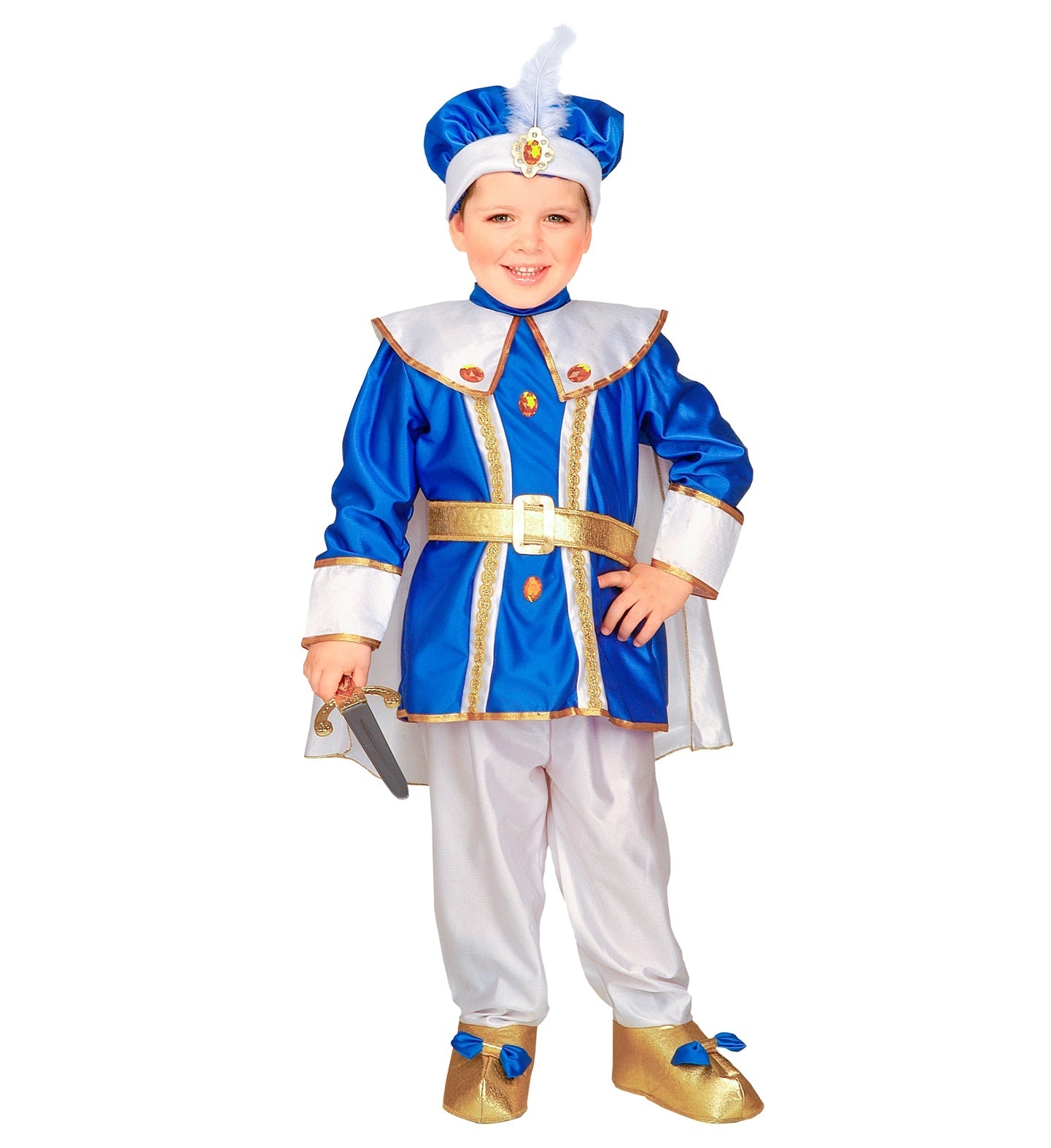 Widmann - 1001 Nacht & Arabisch & Midden-Oosten Kostuum - Schatrijke Oosterse Blauwe Prins - Jongen - blauw,wit / beige,goud - Maat 116 - Carnavalskleding - Verkleedkleding