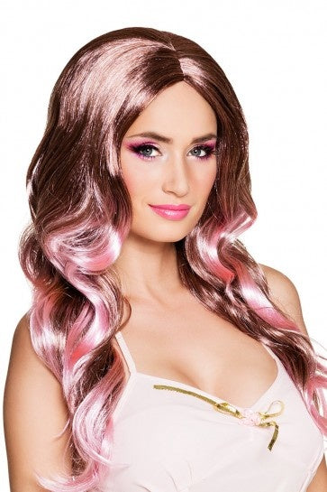 Pruik - Fay - Koperblond met roze