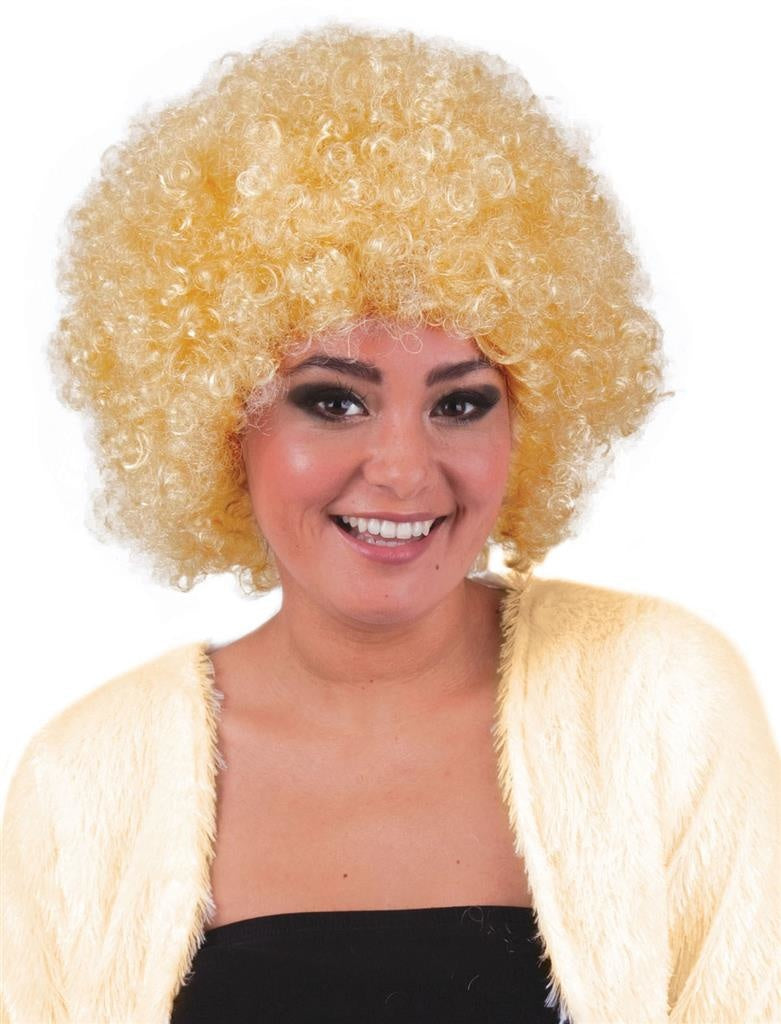 Mooie pruik hippie afro blond