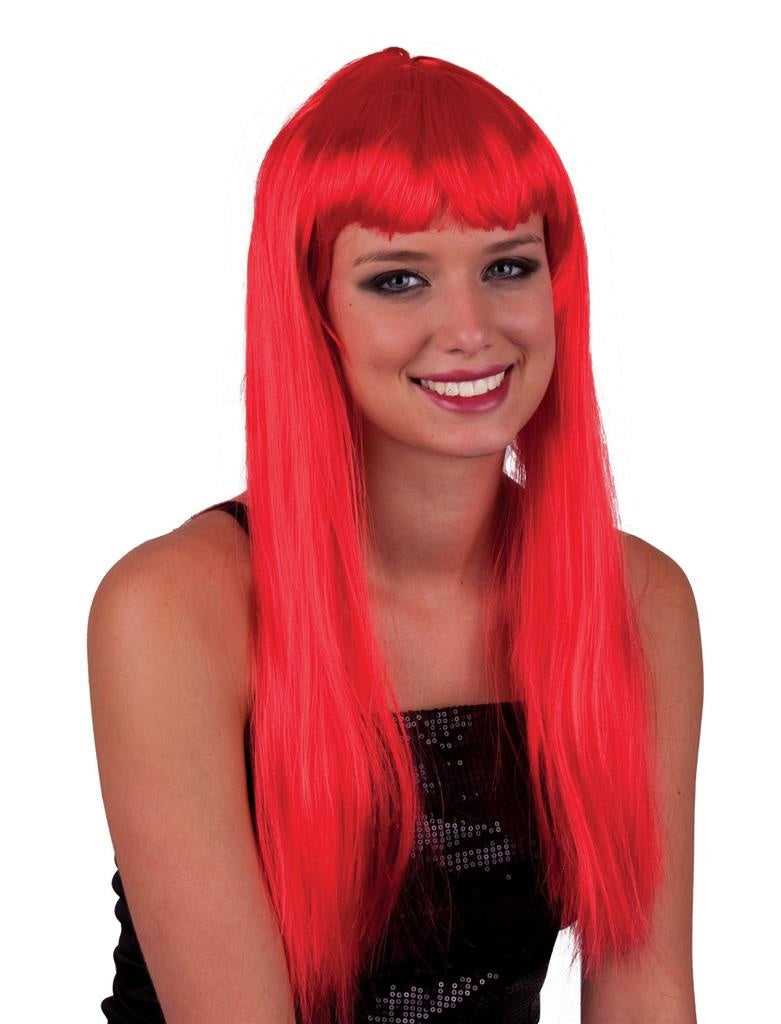 Mooie pruik lang stijl rood haar met pony