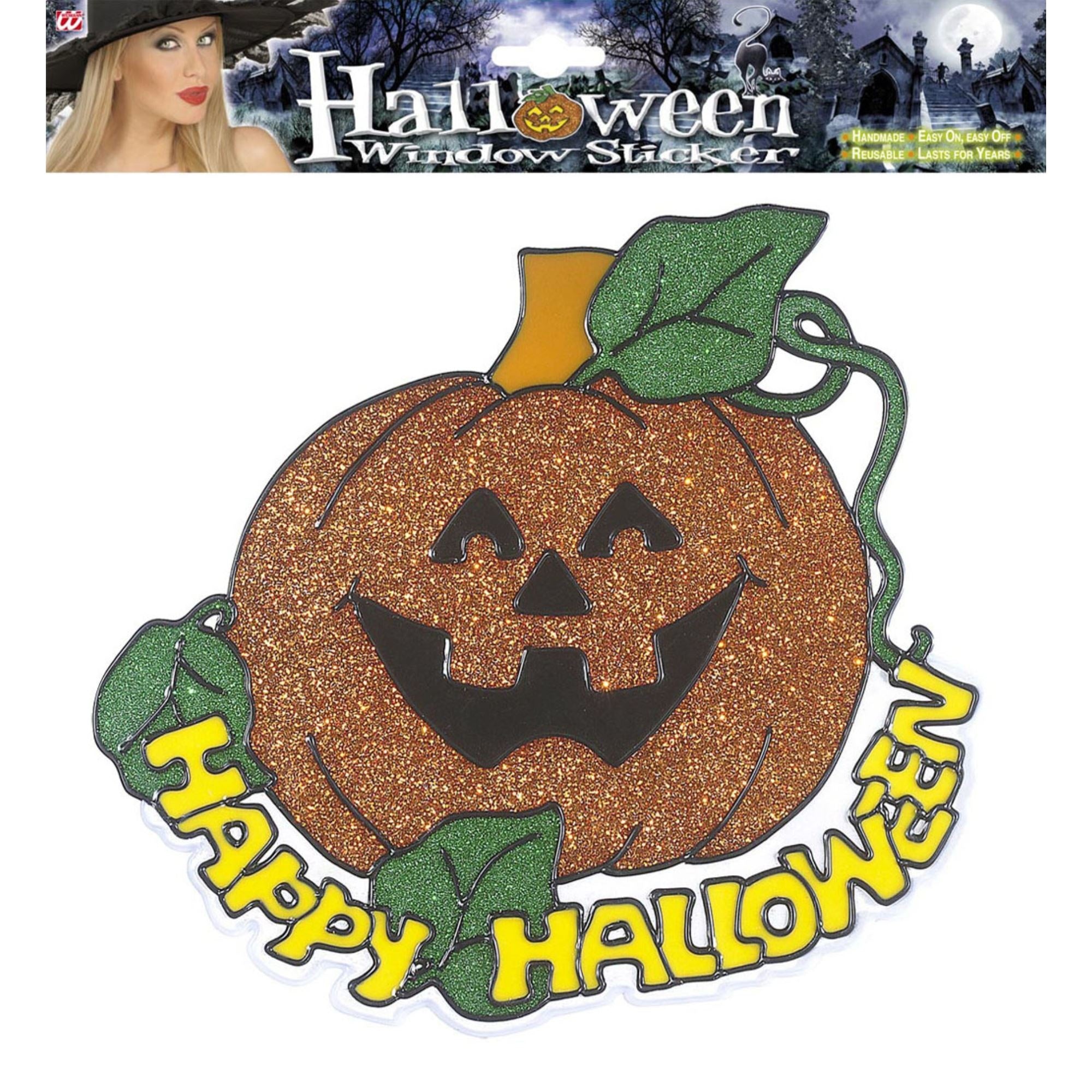 Horroraccessoires: Pompoen raamsticker voor Halloween