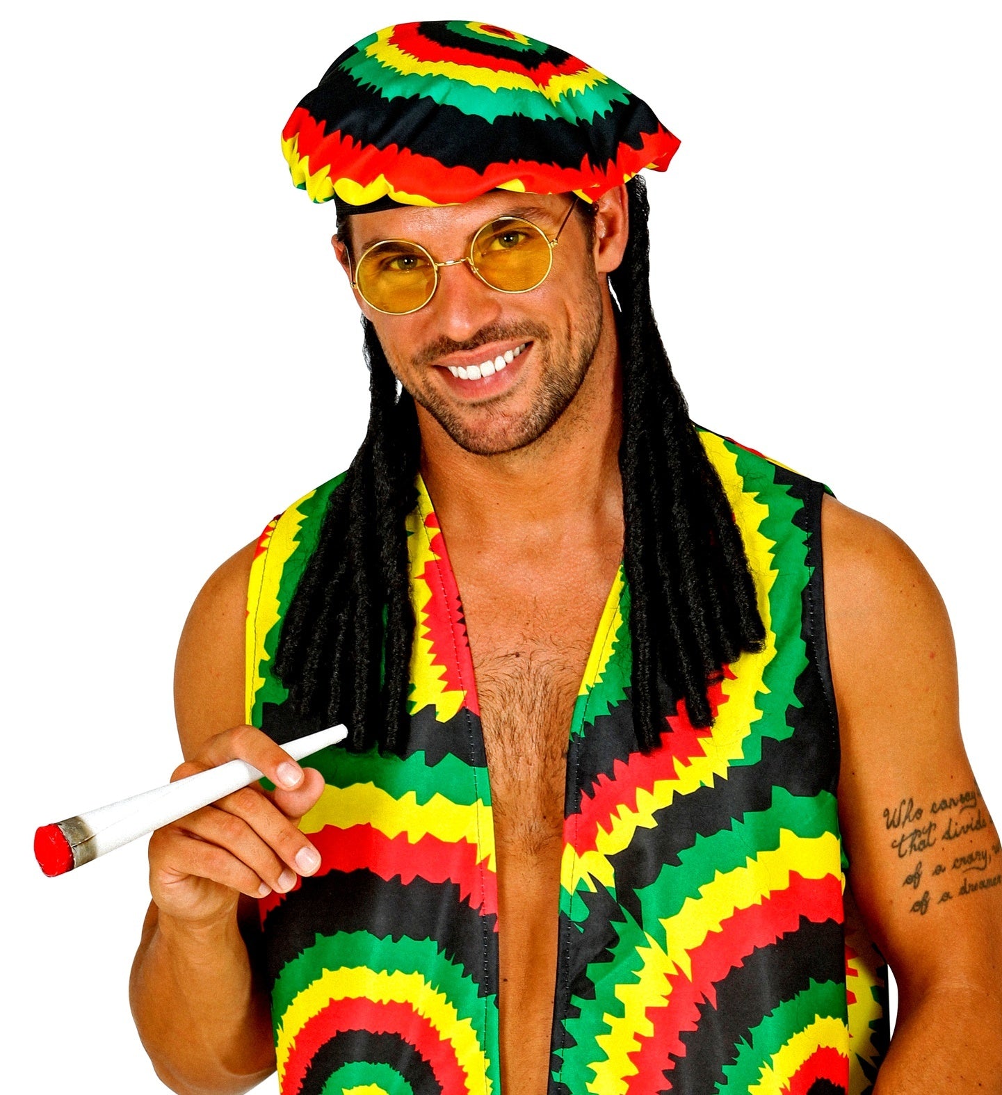 Widmann - Bob Marley & Reggae & Rasta Kostuum - Als Een Rastafari Accessoire Set - Rood, Geel, Groen - Carnavalskleding - Verkleedkleding