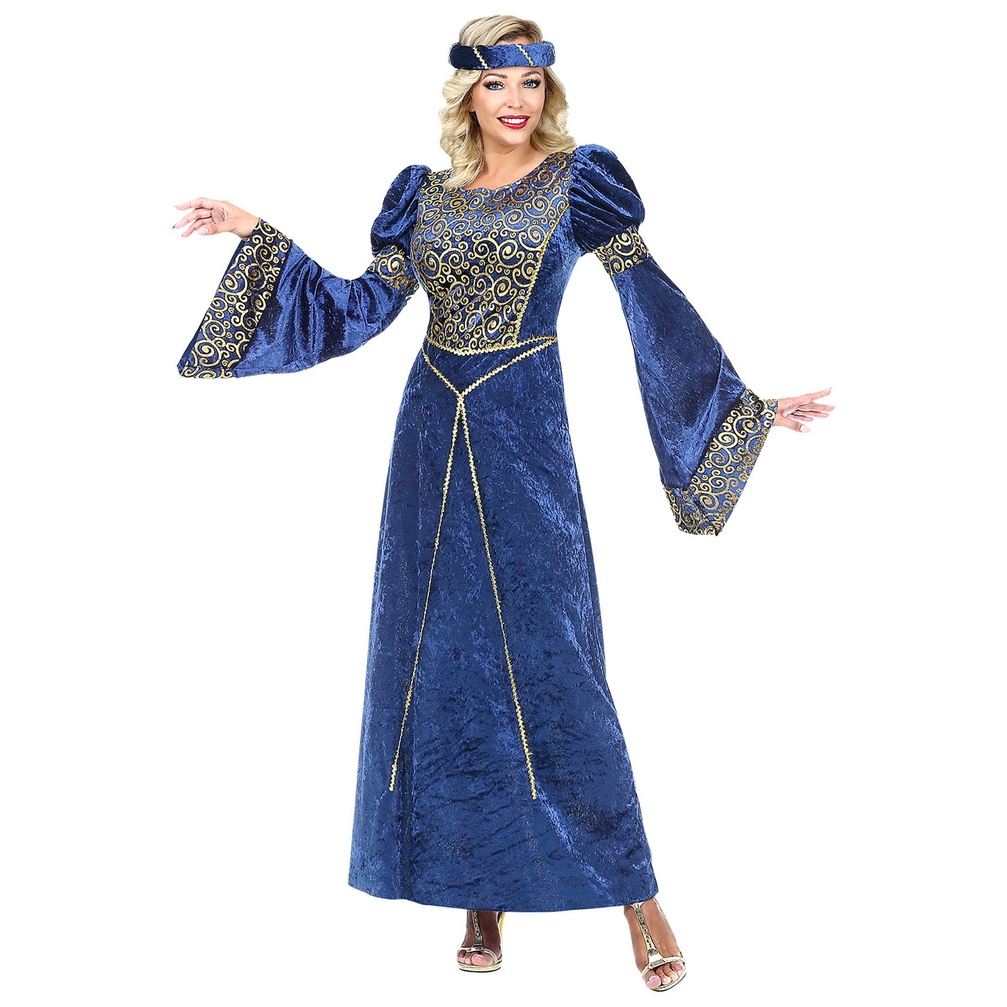 Widmann - Middeleeuwen & Renaissance Kostuum - Hofdame Renaissance Gwendolyn - Vrouw - blauw - Large - Carnavalskleding - Verkleedkleding