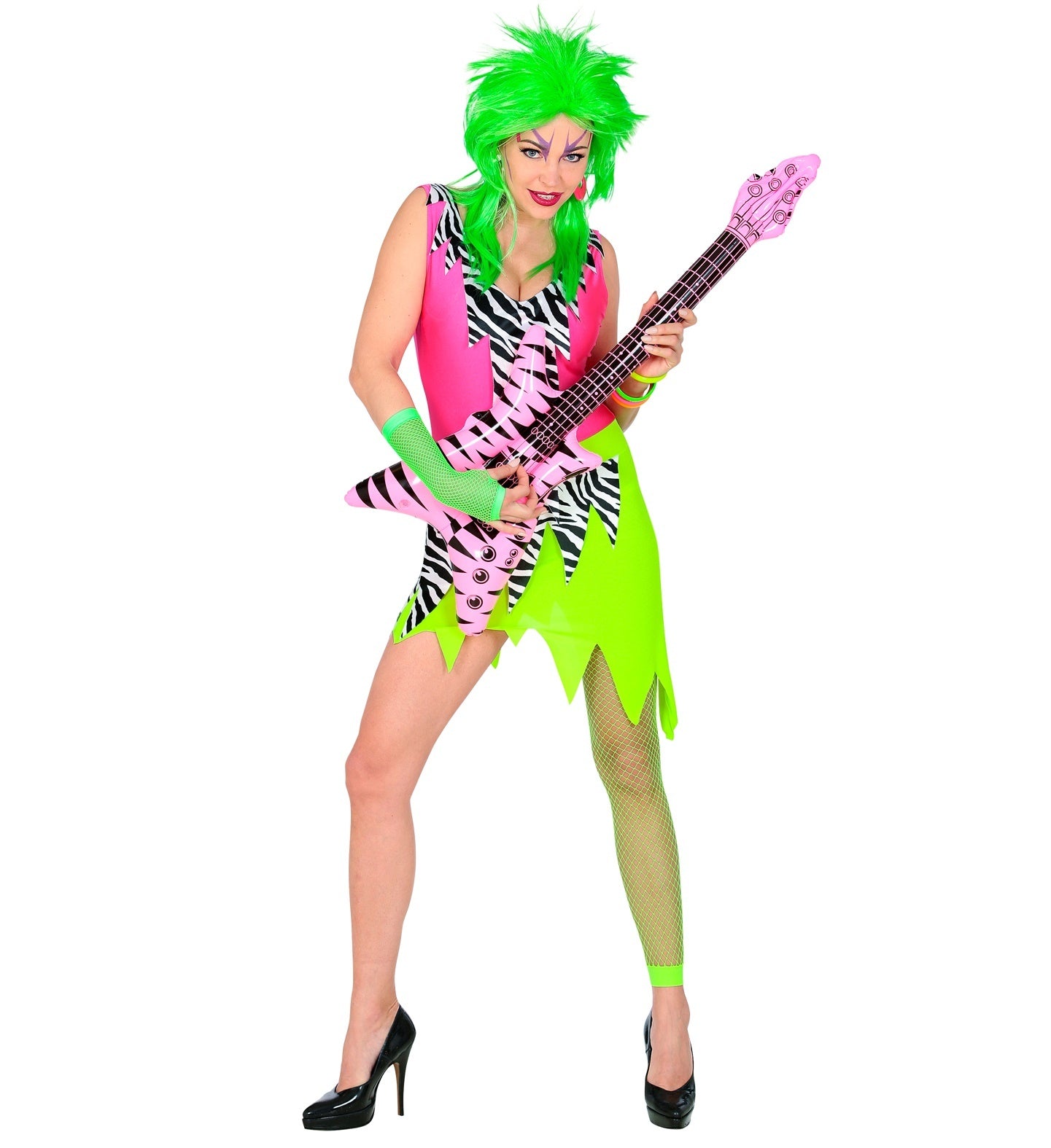 Widmann - Jaren 80 & 90 Kostuum - Wilde Rock Chick - Vrouw - groen,roze - Large - Carnavalskleding - Verkleedkleding