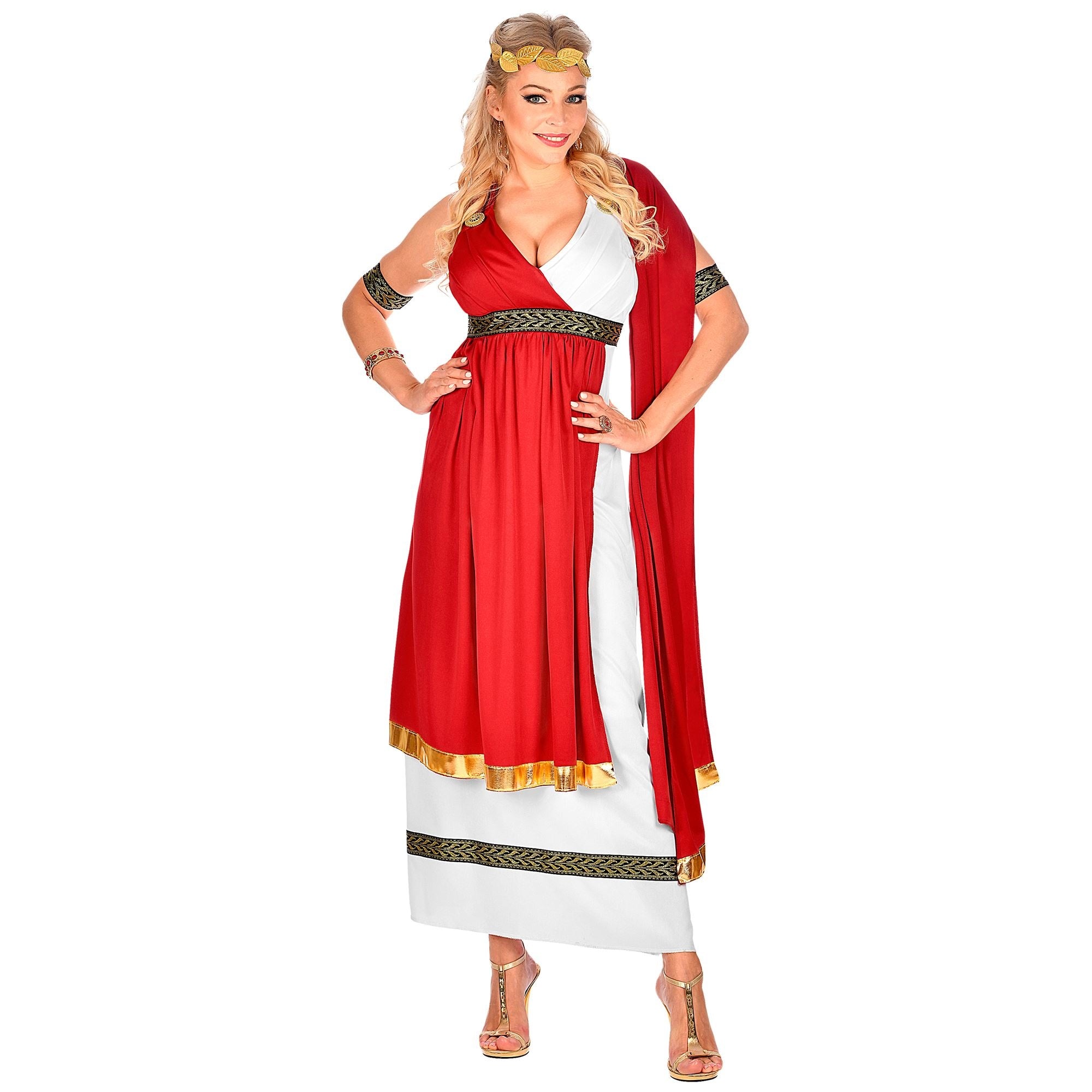 Widmann - Griekse & Romeinse Oudheid Kostuum - Romeinse Keizerin Cornelia Cunicula - Vrouw - rood - XL - Carnavalskleding - Verkleedkleding