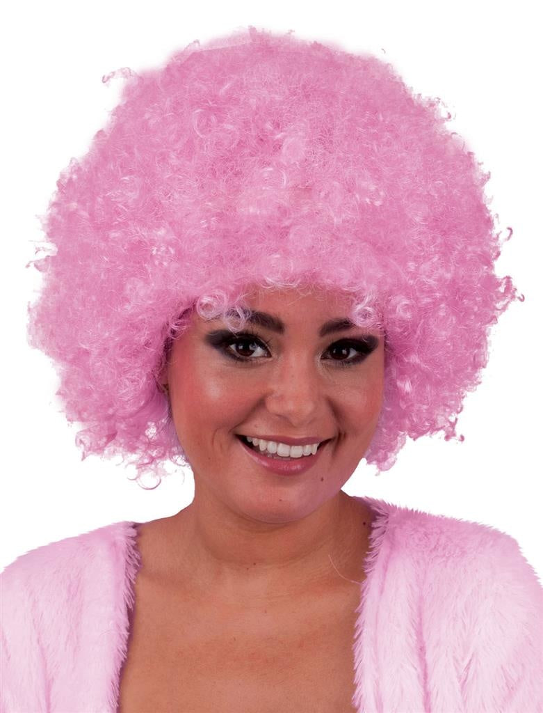 Roze afro pruik