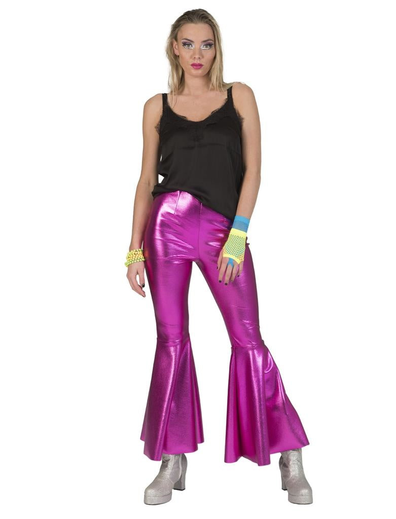 Funny Fashion - Jaren 80 & 90 Kostuum - Disco Fever Broek Glimmend Roze Vrouw - roze - Maat 44-46 - Carnavalskleding - Verkleedkleding