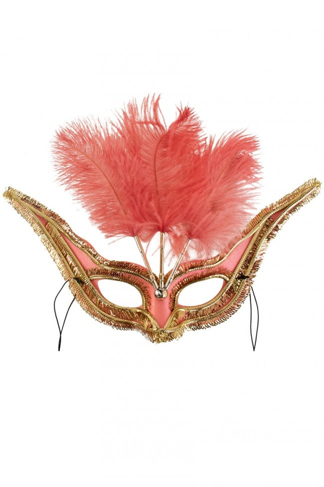 PartyXplosion - Oogmasker - Grand gala - Roze - Met veren