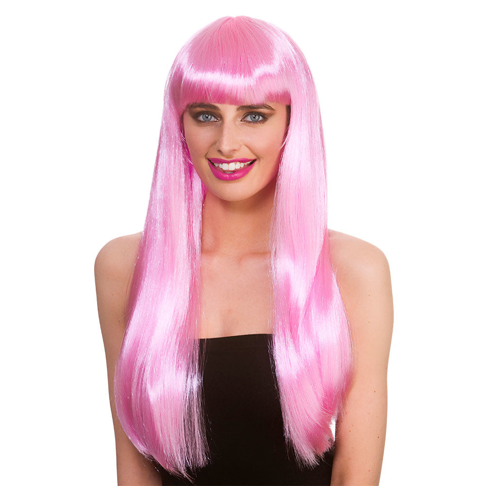 Mooie roze pruik Fantasy lang haar met pony