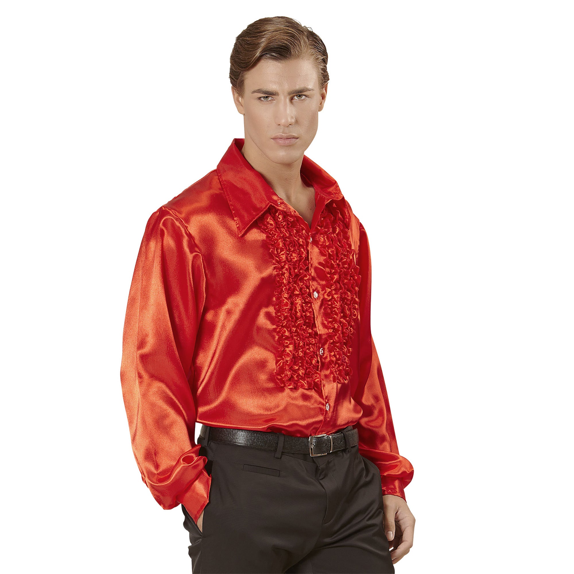 Rouchen Shirt Rood Satijn | XL