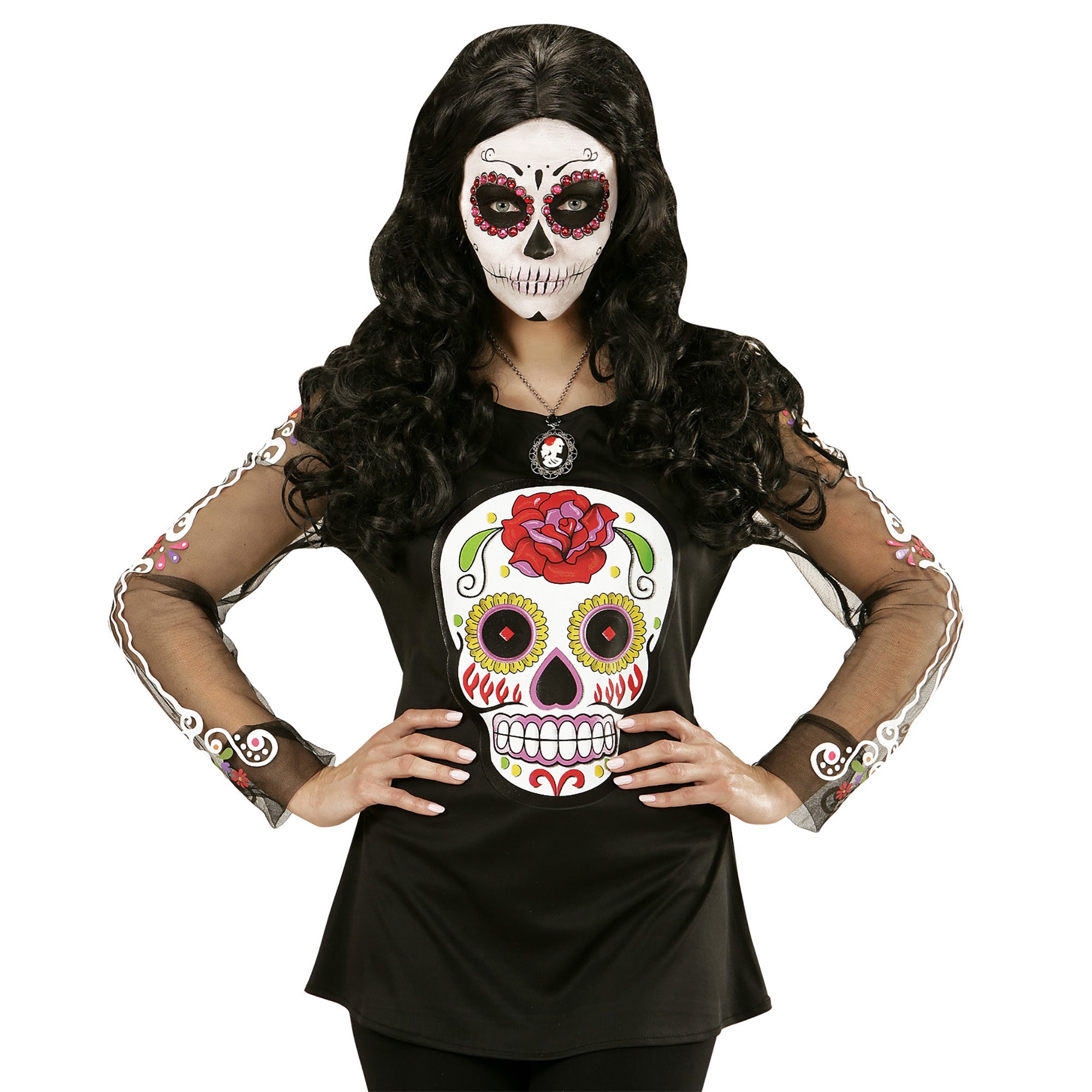 "Gekleurd skeletten t-shirt voor dames Dia de los Muertos  - Verkleedkleding - One size"