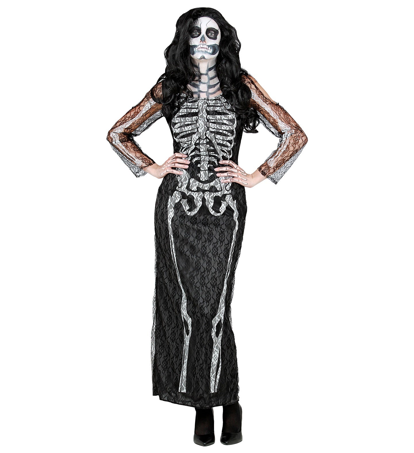 Widmann - Spook & Skelet Kostuum - Elegante Uitgemergelde Skeletta - Vrouw - - Small - Halloween - Verkleedkleding