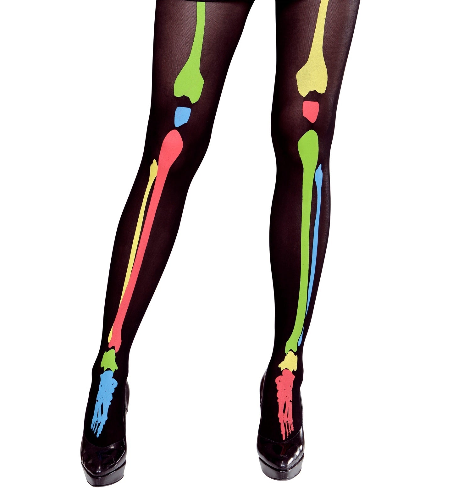 Widmann - Spook & Skelet Kostuum - Panty Skelet Neon Kleuren Botten - multicolor - One Size - Halloween - Verkleedkleding