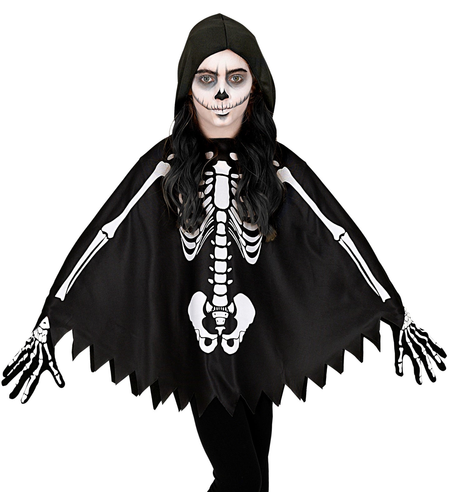 Widmann - Spook & Skelet Kostuum - Scotty Skelettie Poncho Kind - zwart - One Size - Halloween - Verkleedkleding