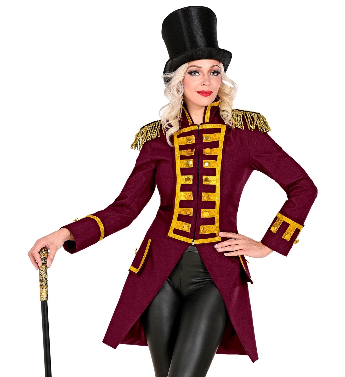 Widmann - Circus Kostuum - Statige Franse Parade Jas Bordeaux Rood Vrouw - rood - Large - Halloween - Verkleedkleding