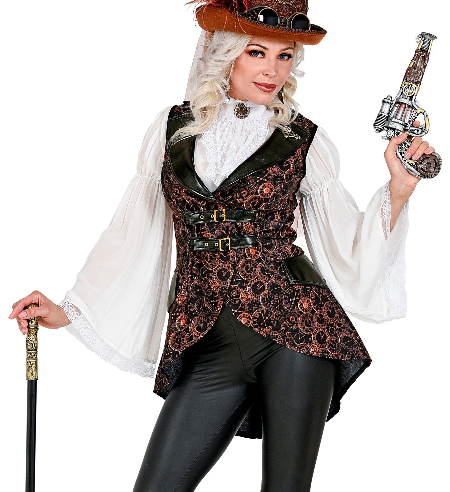 Widmann - Steampunk Kostuum - Wheel Of Time Steampunk Vest Vrouw - zwart - Large / XL - Carnavalskleding - Verkleedkleding