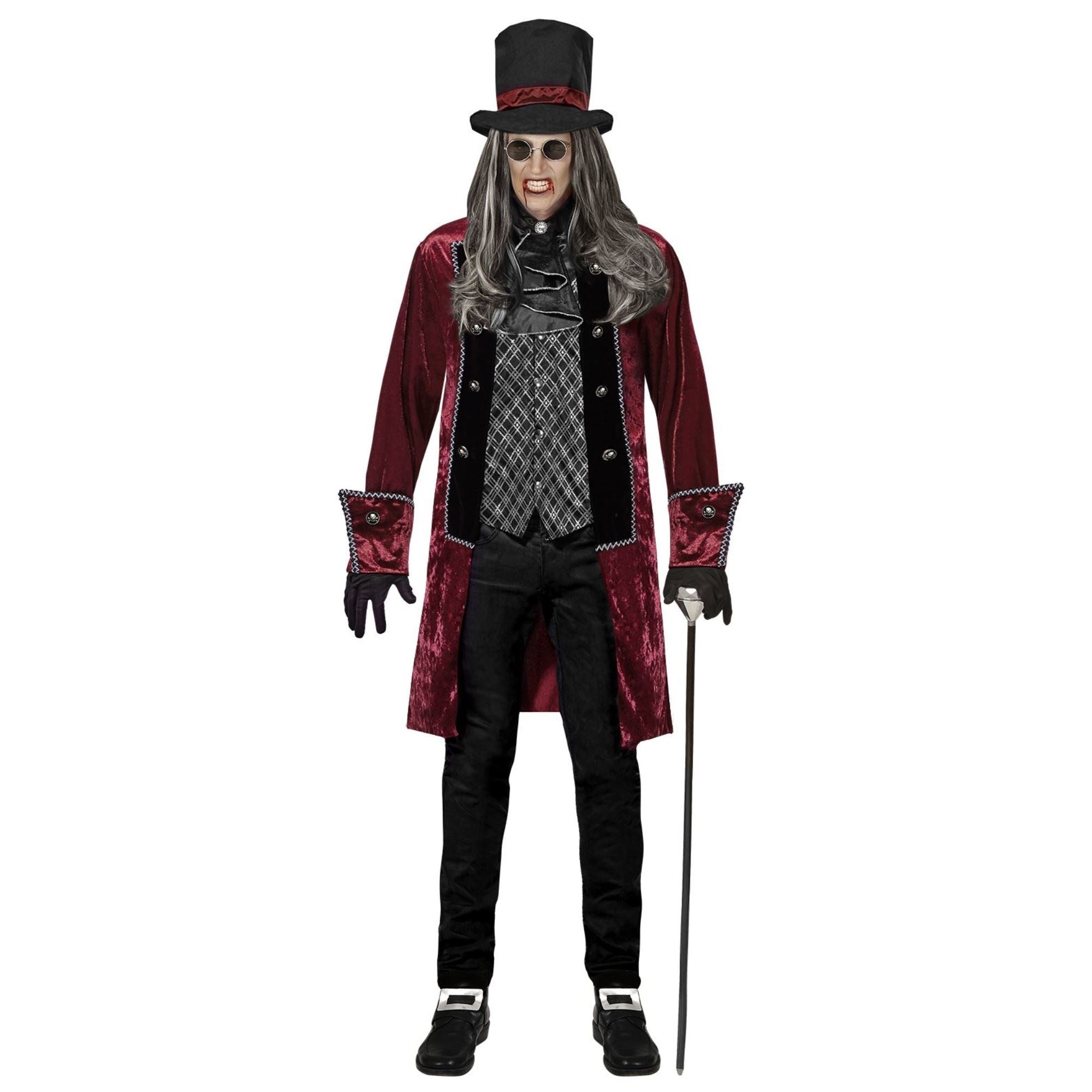 Widmann - Vampier & Dracula Kostuum - Victoriaanse Vampier Grijsbrecht - Man - rood - Medium - Halloween - Verkleedkleding