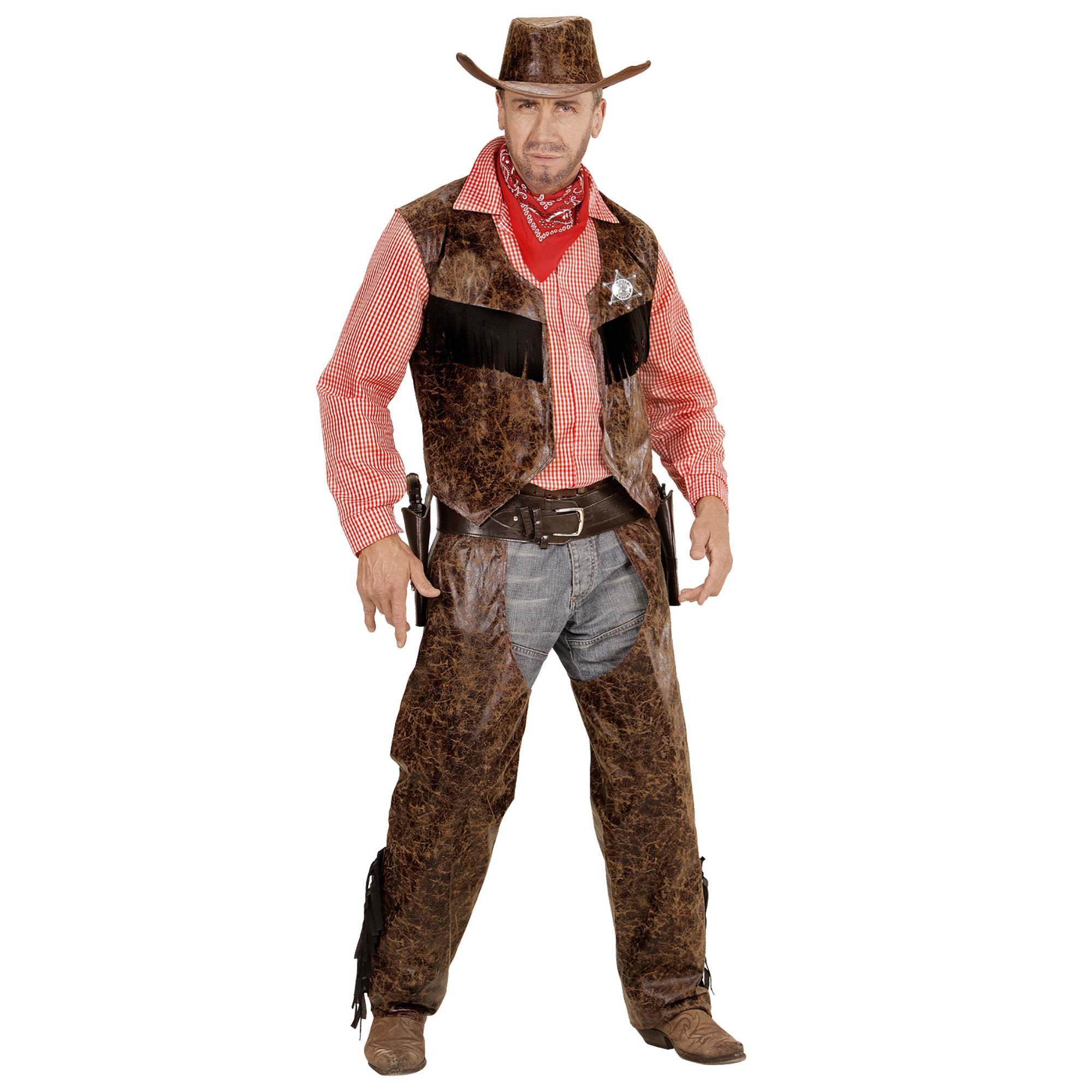 Widmann - Cowboy & Cowgirl Kostuum - Stoere Cowboy Man / - Jongen - bruin - Large - Carnavalskleding - Verkleedkleding