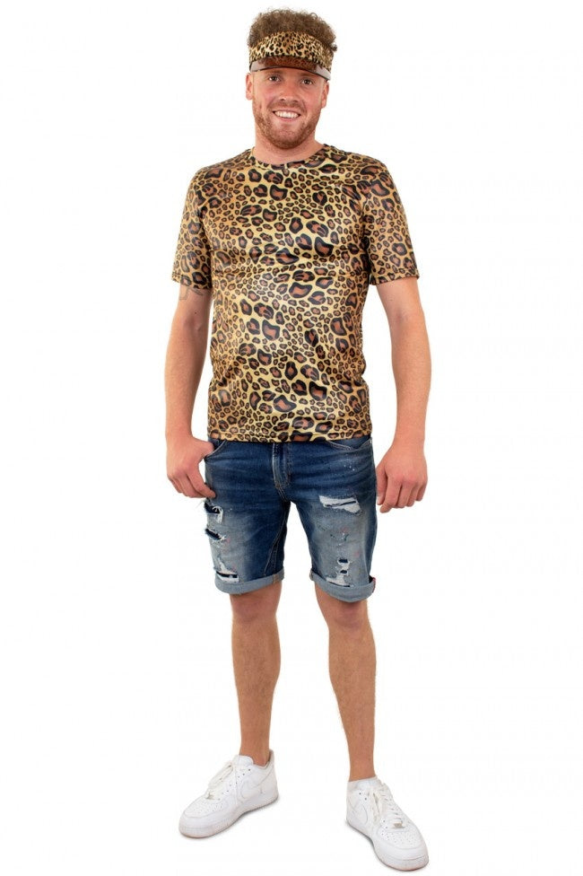 PartyXplosion - Leeuw & Tijger & Luipaard & Panter Kostuum - Panter Shirt Unisex Terug Naar De Jungle Kostuum - bruin - Large - Carnavalskleding - Verkleedkleding