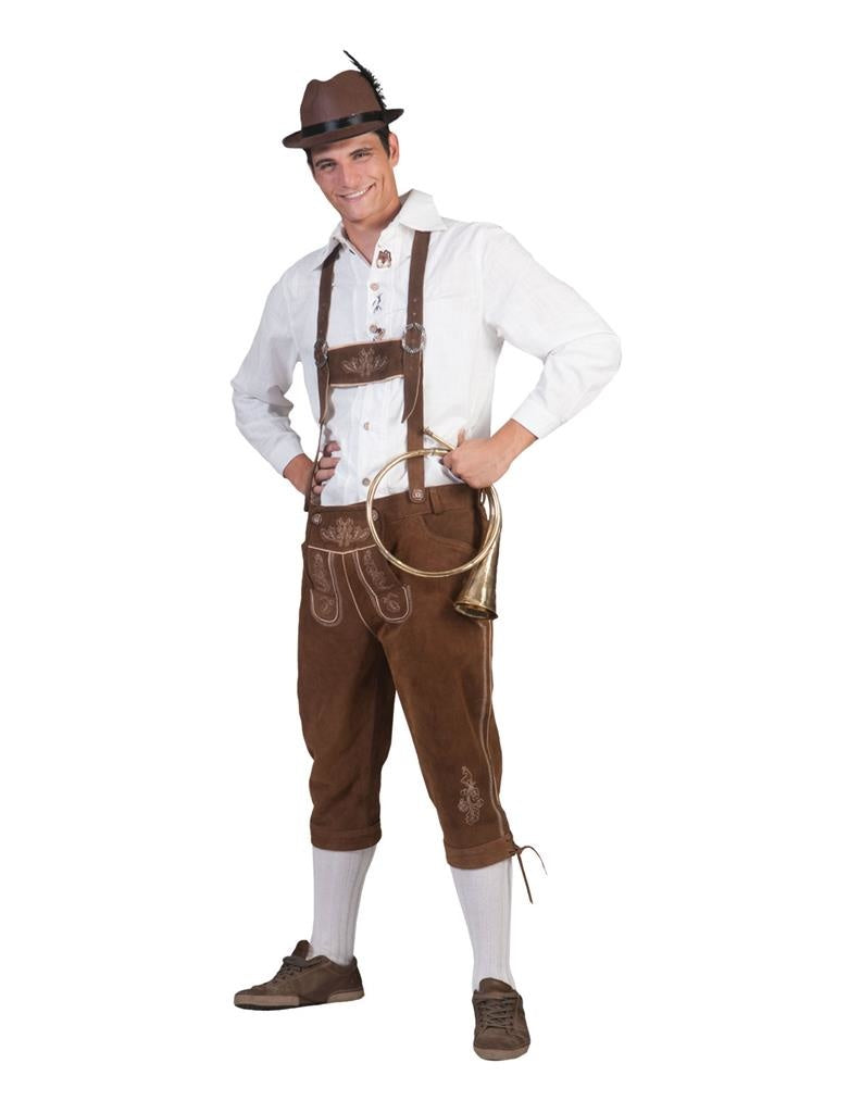 Funny Fashion - Boeren Tirol & Oktoberfest Kostuum - Luxe Lederhose Bierfeest Bernd - bruin - Maat 56-58 - Carnavalskleding - Verkleedkleding