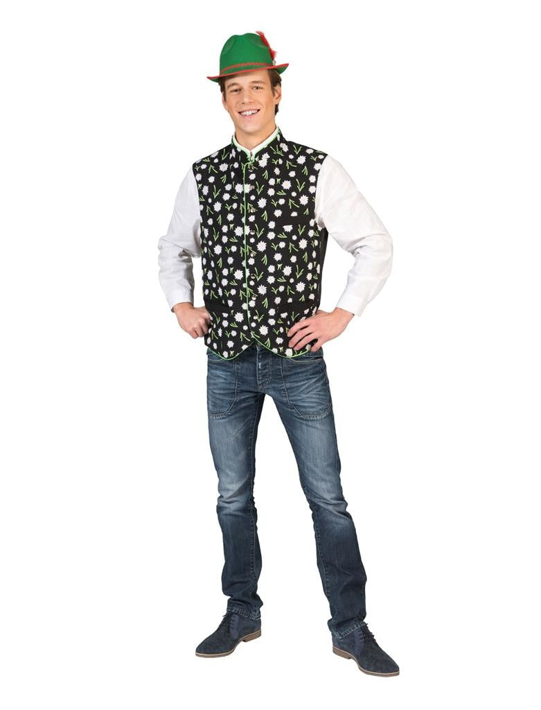 Funny Fashion - Boeren Tirol & Oktoberfest Kostuum - Tiroler Vest Bloeiende Alpenwei Man - groen,zwart - Maat 56-58 - Bierfeest - Verkleedkleding