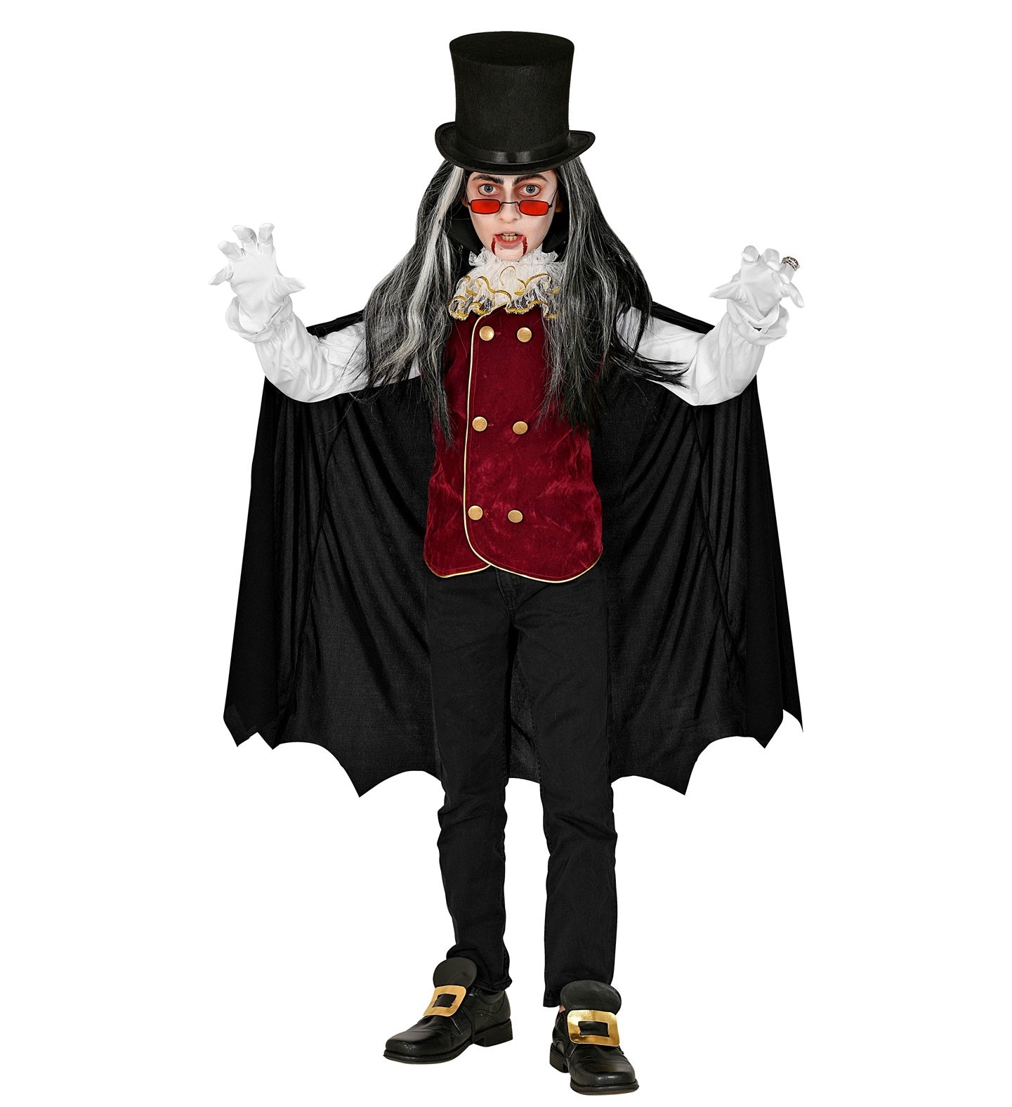 Widmann - Vampier & Dracula Kostuum - Vampier Valentijn Op Zoek Naar Bloed - Jongen - rood,zwart - Maat 140 - Halloween - Verkleedkleding