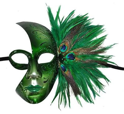 Groen Venetiaans masker met veren