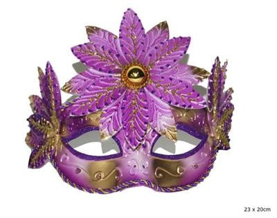 Venetiaans oogmasker roze/goud met bloem - Carnaval verkleed maskers