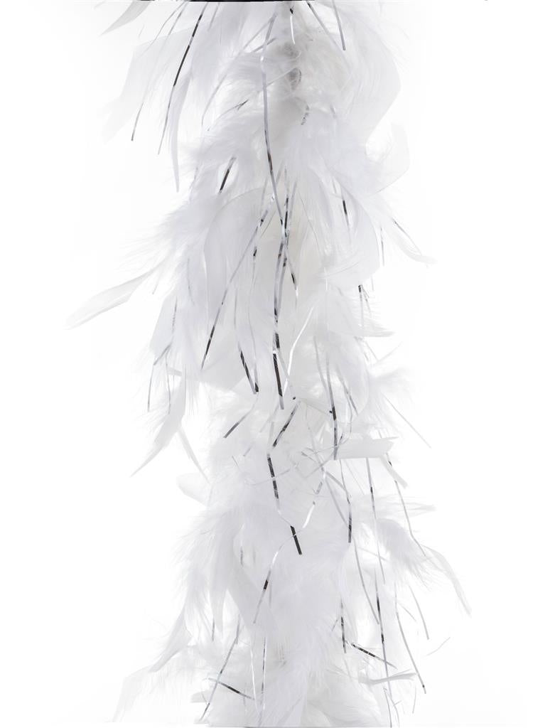 Leuke veren boa wit met zilver tinsel 45gram