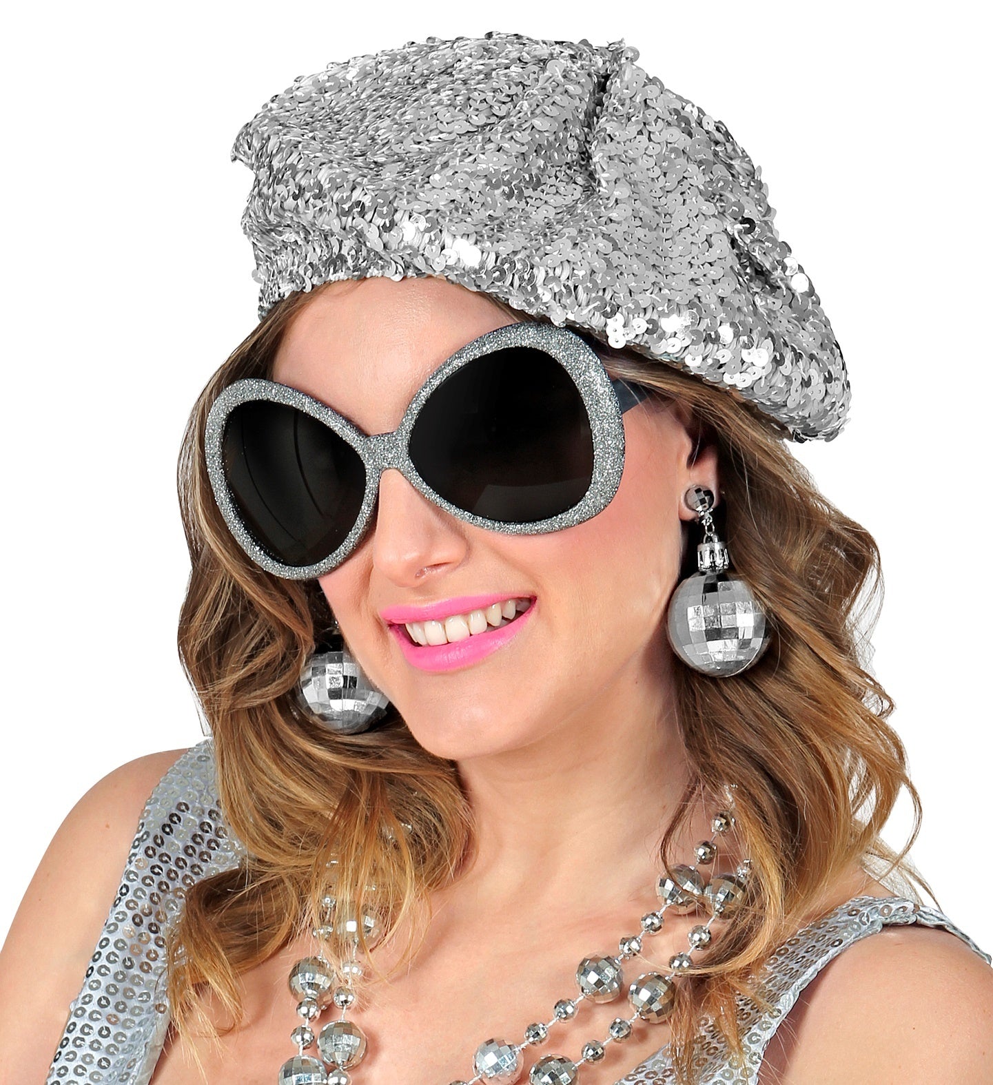 Widmann - Jaren 80 & 90 Kostuum - Hippe Zilveren Glitter Disco Accessoire Set - zilver - Carnavalskleding - Verkleedkleding