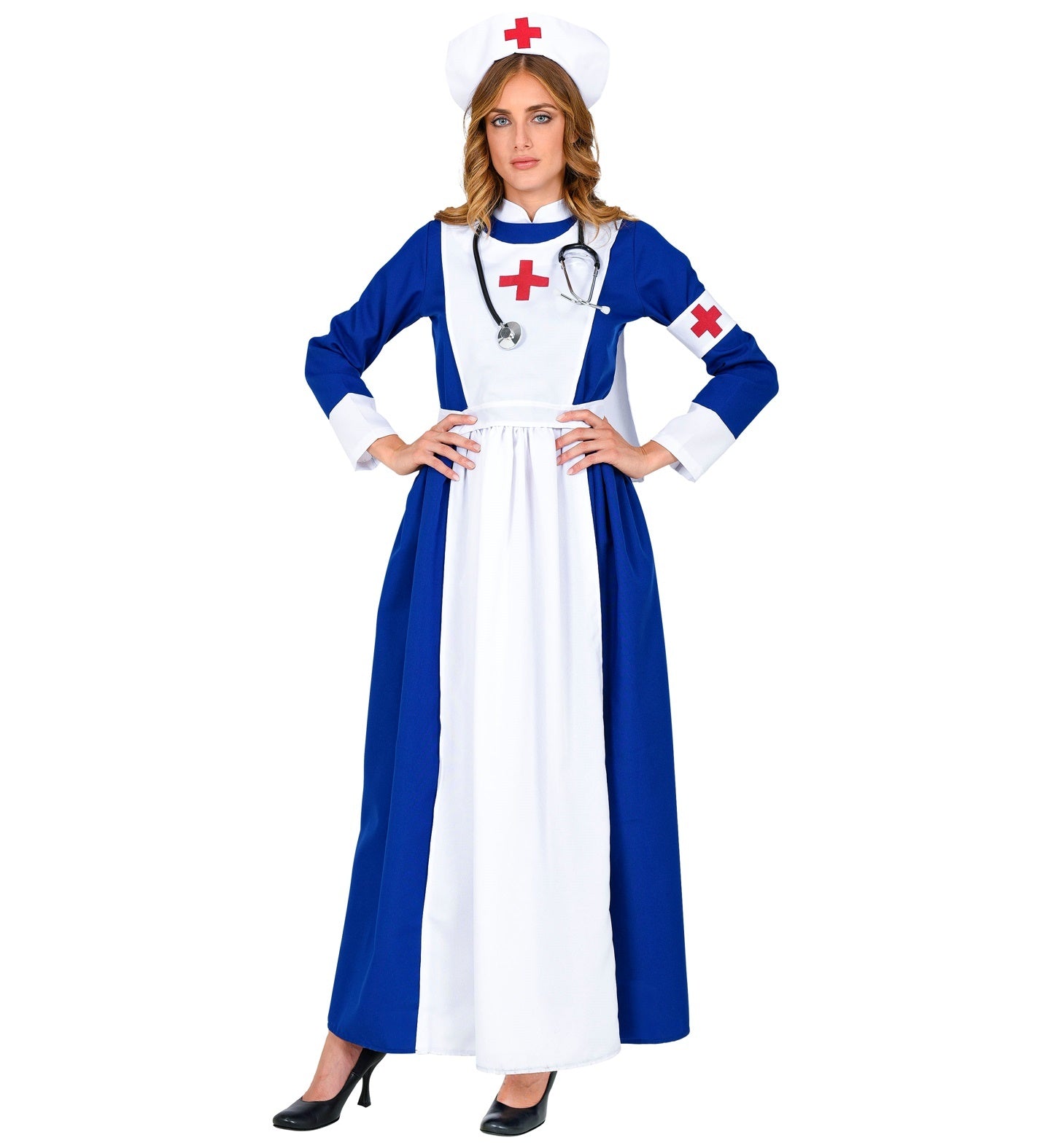 Widmann - Verpleegster & Masseuse Kostuum - Traditionele Verpleegster - Vrouw - blauw,wit / beige - Large - Carnavalskleding - Verkleedkleding