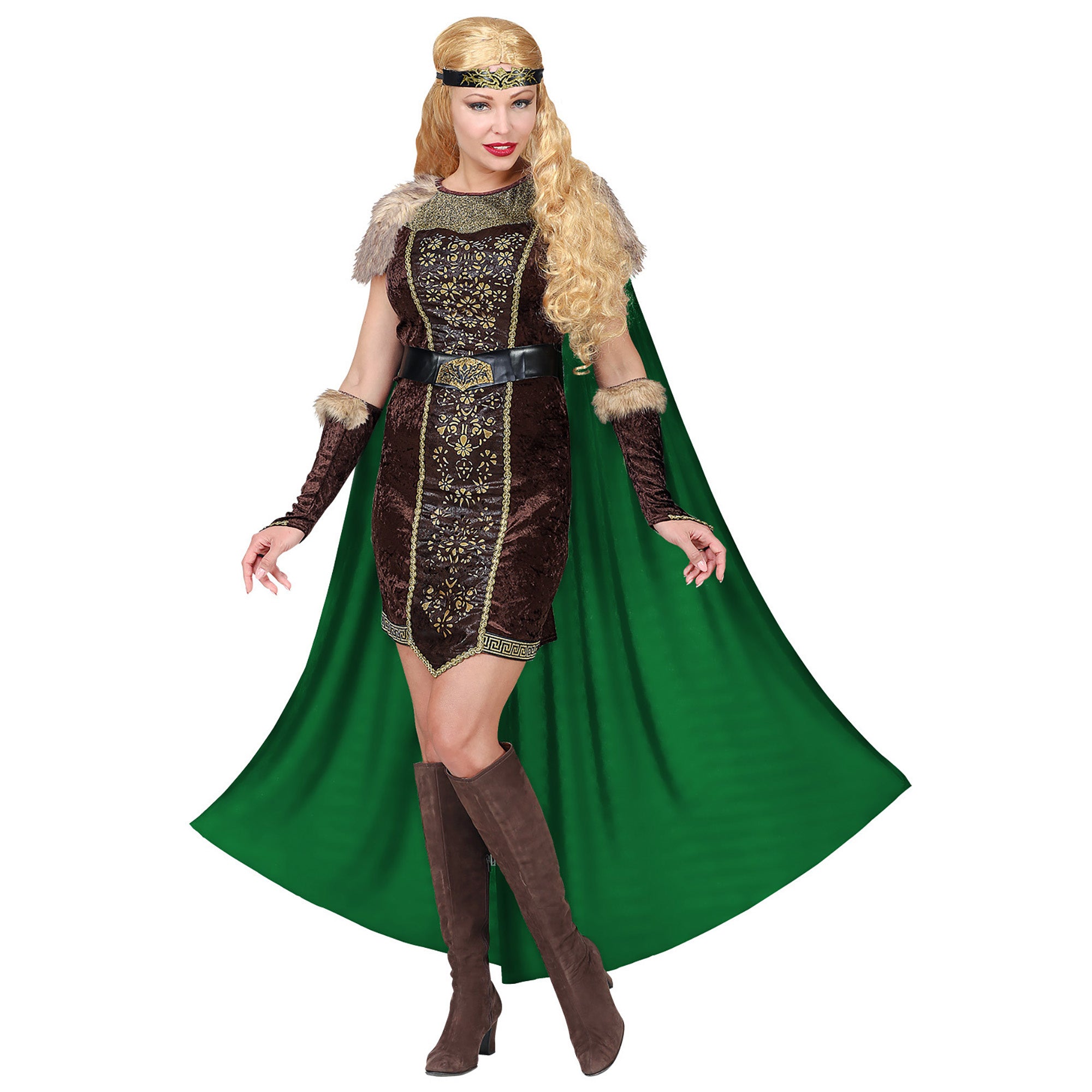 WIDMANN - Viking kostuum met groene cape voor vrouwen - L