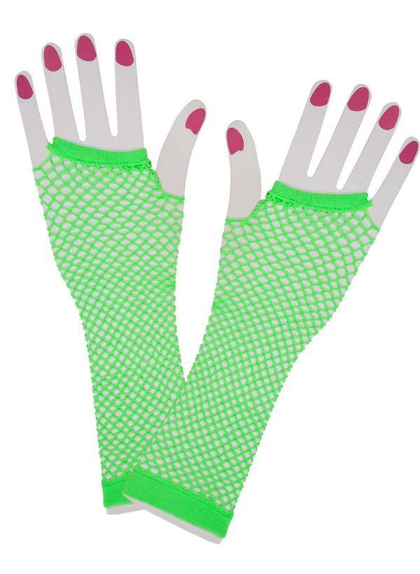 Mooie lange vingerloze net- handschoenen in de kleur neon groen