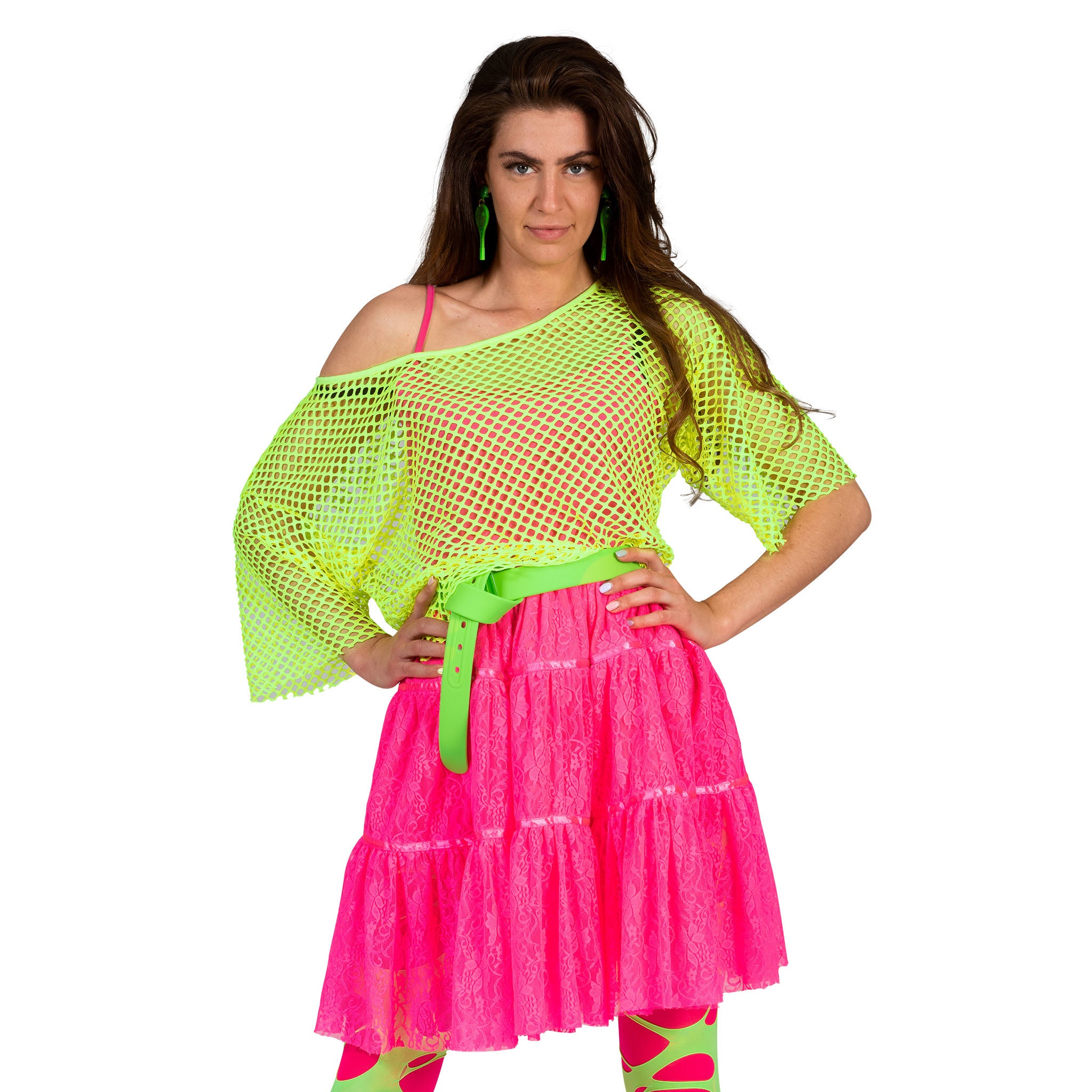 Disco visnet shirt Evi in neon groen M-L